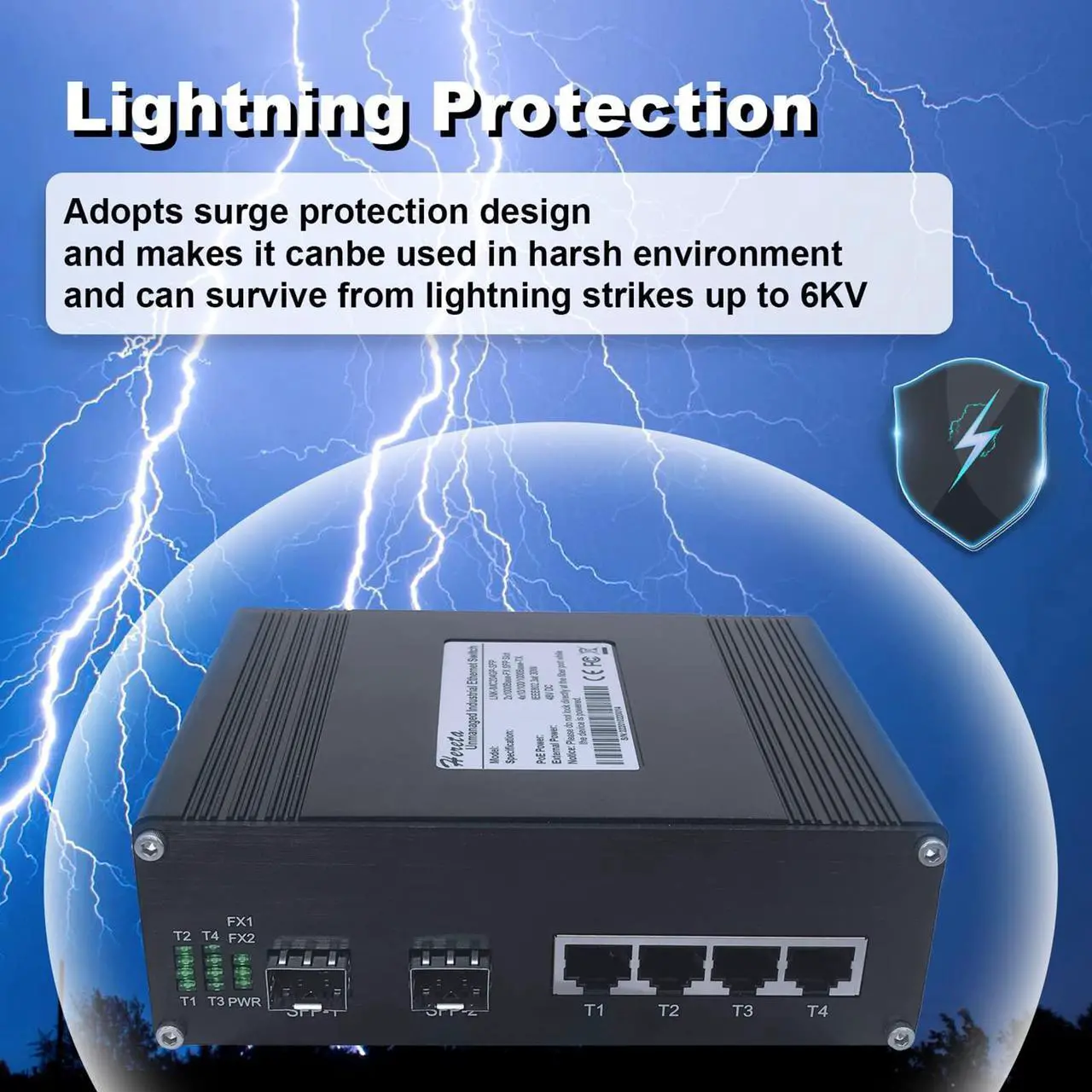 Alt view image 5 of 5 - Hereta Hardened Industrial Gigabit PoE+ Switch Mini 6 Ports Compact Fiber Ethernet Switch 4 Ports PoE+ Optical Switch (30W per Port) 10/100/1000Base-T & 2 Ports 1000Base-X SFP