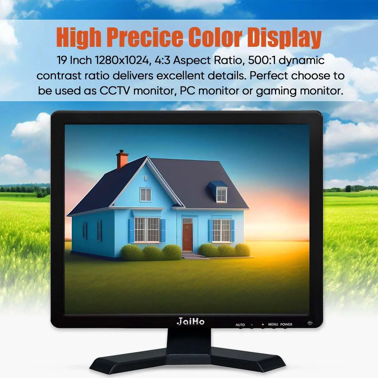 Alt view image 2 of 5 - JaiHo 19 Inch PC Desktop Monitor - 1280x1024 HD Monitor LCD Color Display Screen, Office Monitor with HDMI VGA BNC AV USB for Home Office Gaming Raspberry Pi PC, VESA Compatible
