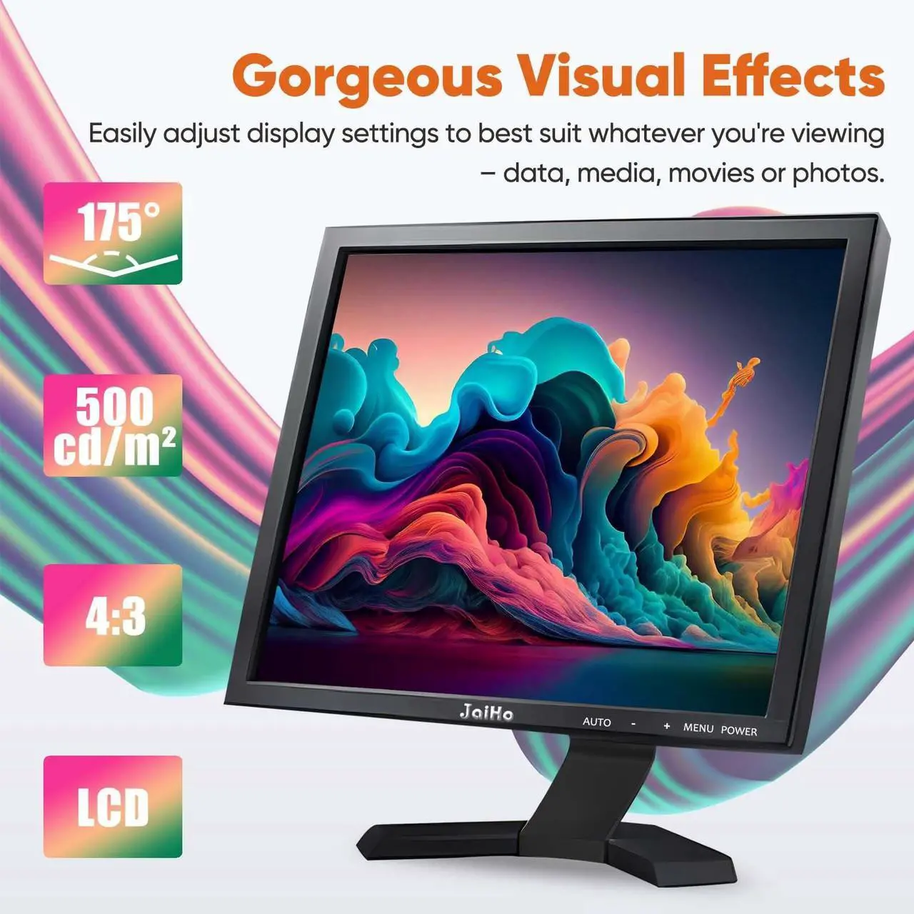 Alt view image 3 of 5 - JaiHo 19 Inch PC Desktop Monitor - 1280x1024 HD Monitor LCD Color Display Screen, Office Monitor with HDMI VGA BNC AV USB for Home Office Gaming Raspberry Pi PC, VESA Compatible