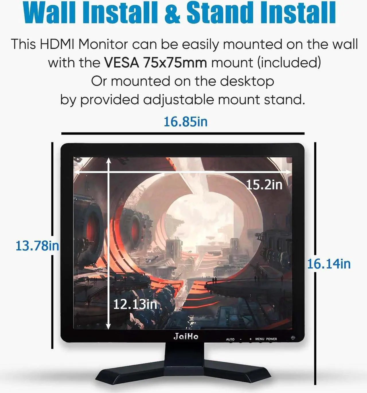 Alt view image 5 of 5 - JaiHo 19 Inch PC Desktop Monitor - 1280x1024 HD Monitor LCD Color Display Screen, Office Monitor with HDMI VGA BNC AV USB for Home Office Gaming Raspberry Pi PC, VESA Compatible