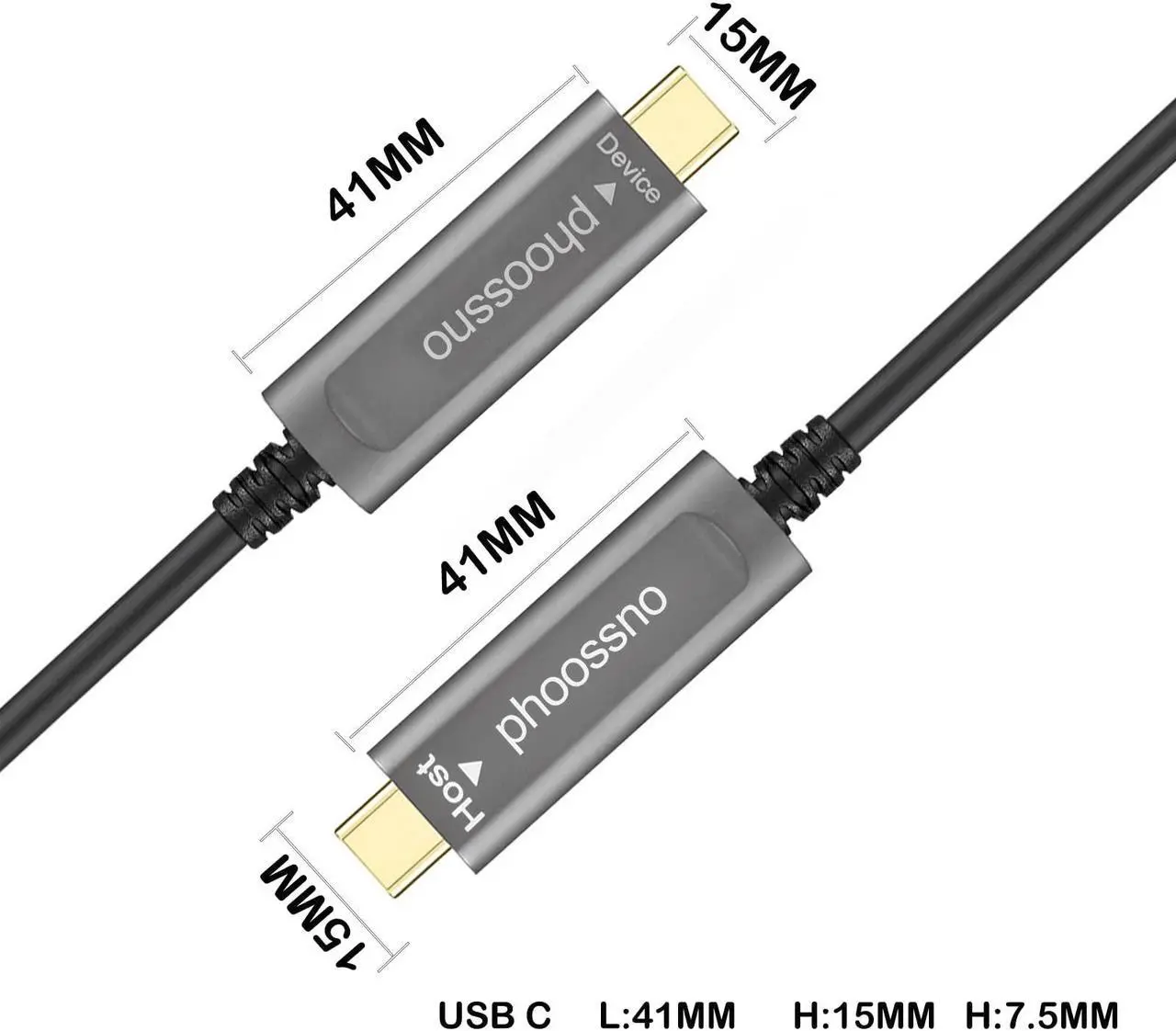 Alt view image 2 of 5 - phoossno USB C to C Fiber Optical Cable USB 3.1 Type C Cable 10Gbps 65FT Compatible with Microsoft Azure Logitech Camera Aver &Vaddio & Barco ClickShare Touch Screen Kinect Intel RealSense