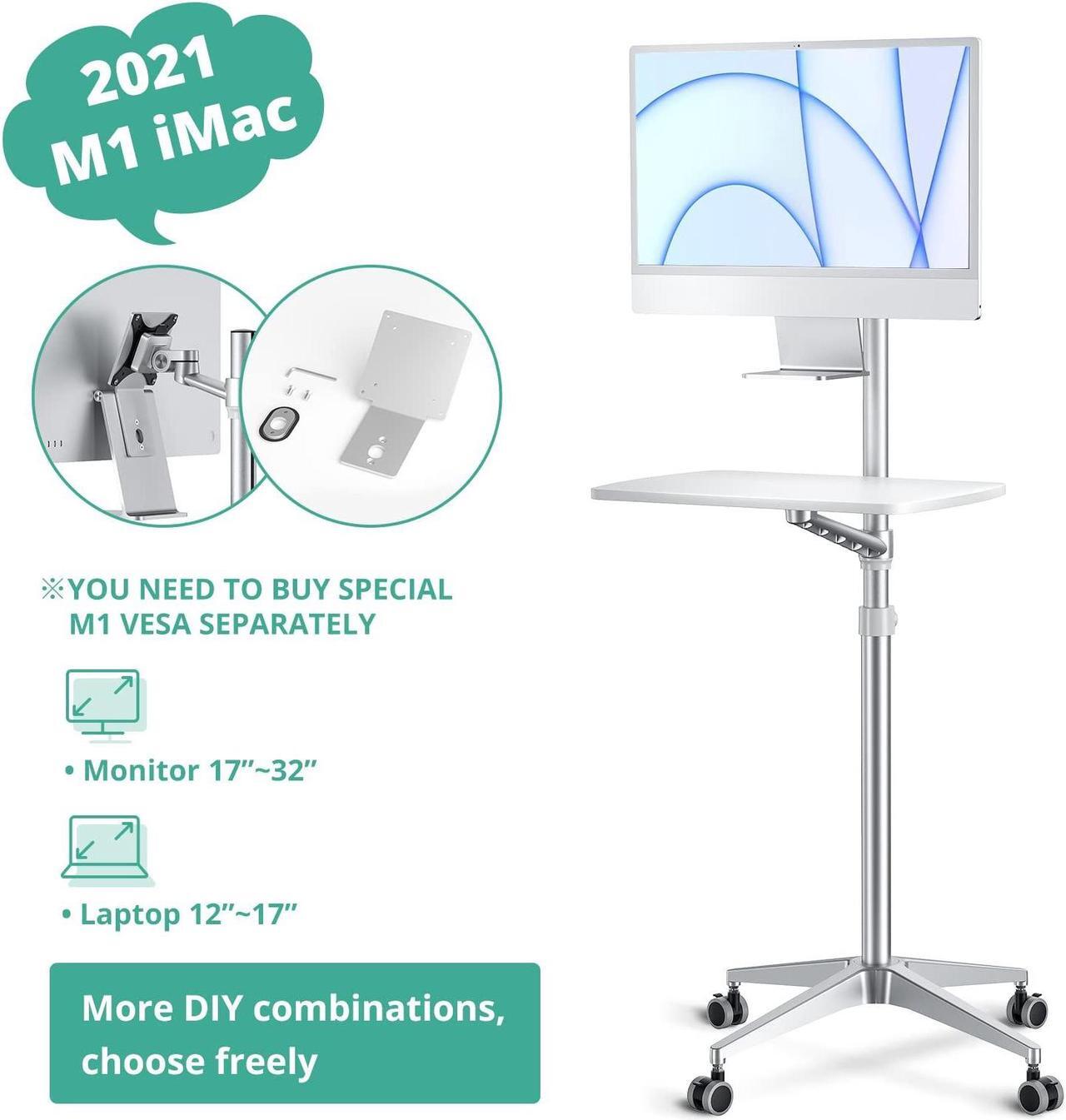 Alt view image 5 of 5 - viozon Mobile Desk,Mobile Workstation,Mulitiuse Rolling Laptop Floor Stand,34"-48.6" Height Adjustable,Compatible with 17"-27"Monitor&12"-17"Laptop,21"x14" Desk Board,Maxload 17.6lbs,4 Lockable Wheels
