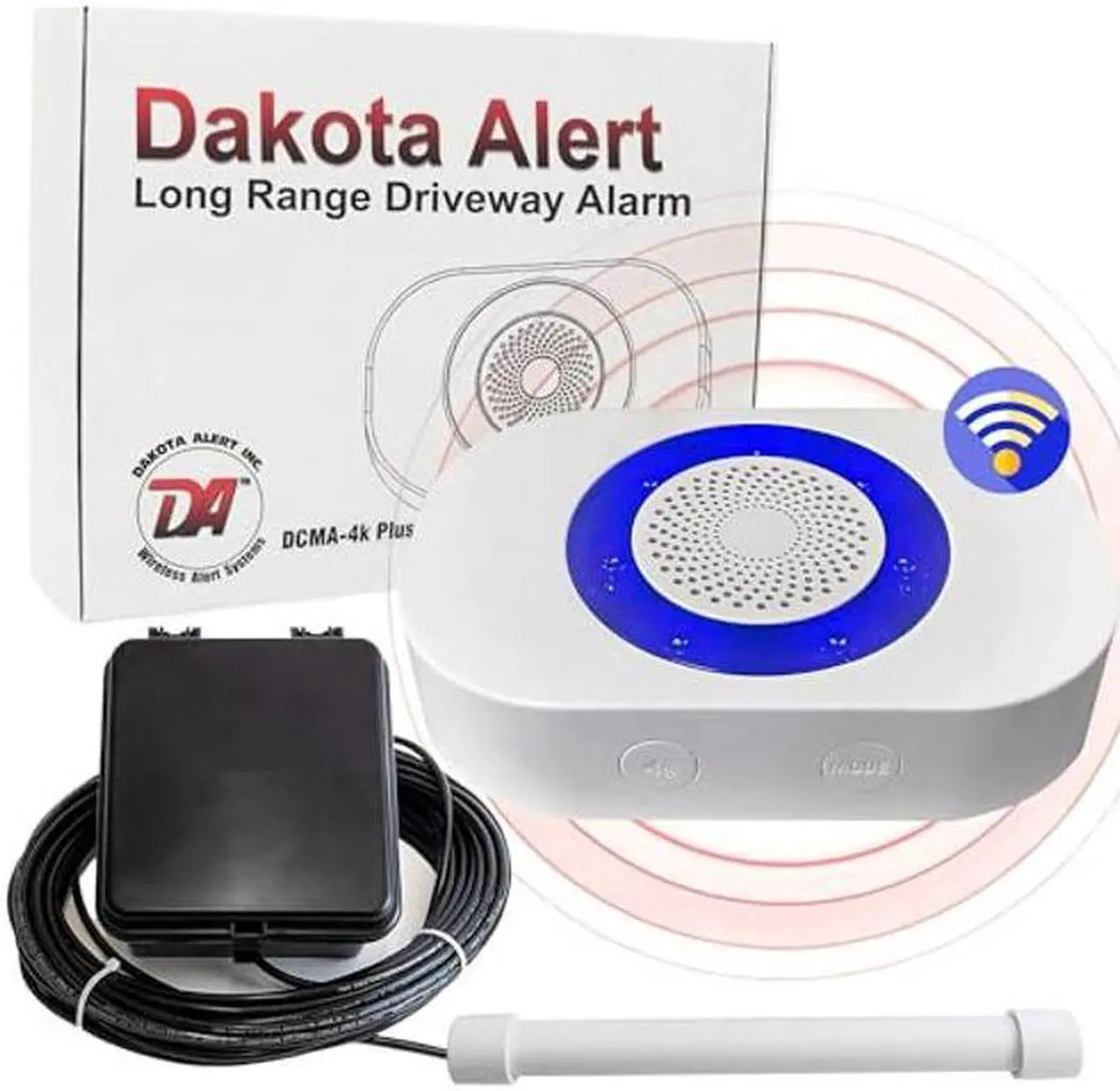 Main image of Dakota Alert Driveway Alarm Sensor - DCPA-4k Plus Driveway Alarms Wireless Outside Weatherproof Alert System, 1-Mile-Long Range Sensors, Receiver & Vehicle Detecting Probe Transmitter & 50' Wire