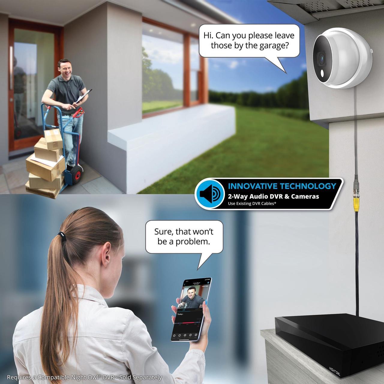 Alt view image 4 of 5 - Night Owl Add On Wired 2K HD Indoor/Outdoor Deterrence Dome Cameras with 2-Way Audio (4 Pack)