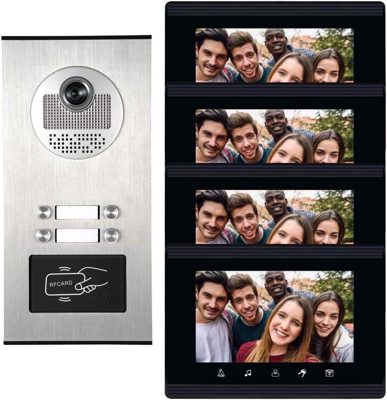 Main image of AMOCAM Upgrade Versions 4 Units Apartment Intercom System 7 inch Touch Monitor Video Door Phone Kits Support Ethernet Cable Connect, Single-Supply, ID Keyfobs Unlock for Home Apartment