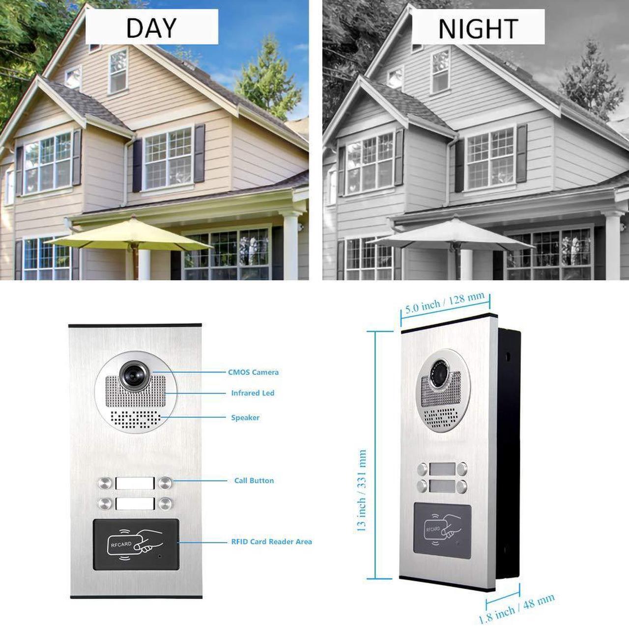 Alt view image 5 of 5 - AMOCAM Upgrade Versions 4 Units Apartment Intercom System 7 inch Touch Monitor Video Door Phone Kits Support Ethernet Cable Connect, Single-Supply, ID Keyfobs Unlock for Home Apartment
