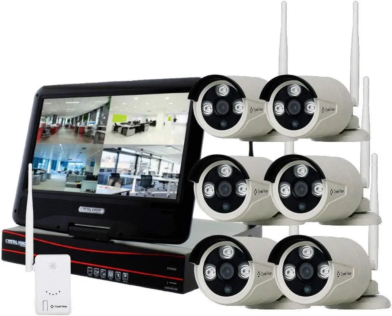 Main image of (2022 Upgraded Ver.) [8CH] Crystal Vision CVT9608E-3010W All-in-One True HD Wireless Surveillance System NVR CCTV w/ 2TB HDD, Built-in Monitor & Router, Camera Auto Pair