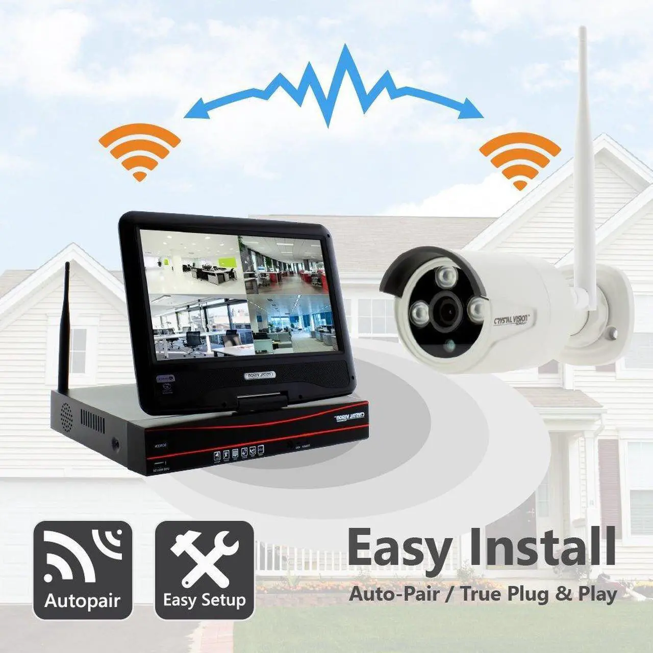 Alt view image 2 of 5 - (2022 Upgraded Ver.) [8CH] Crystal Vision CVT9608E-3010W All-in-One True HD Wireless Surveillance System NVR CCTV w/ 2TB HDD, Built-in Monitor & Router, Camera Auto Pair
