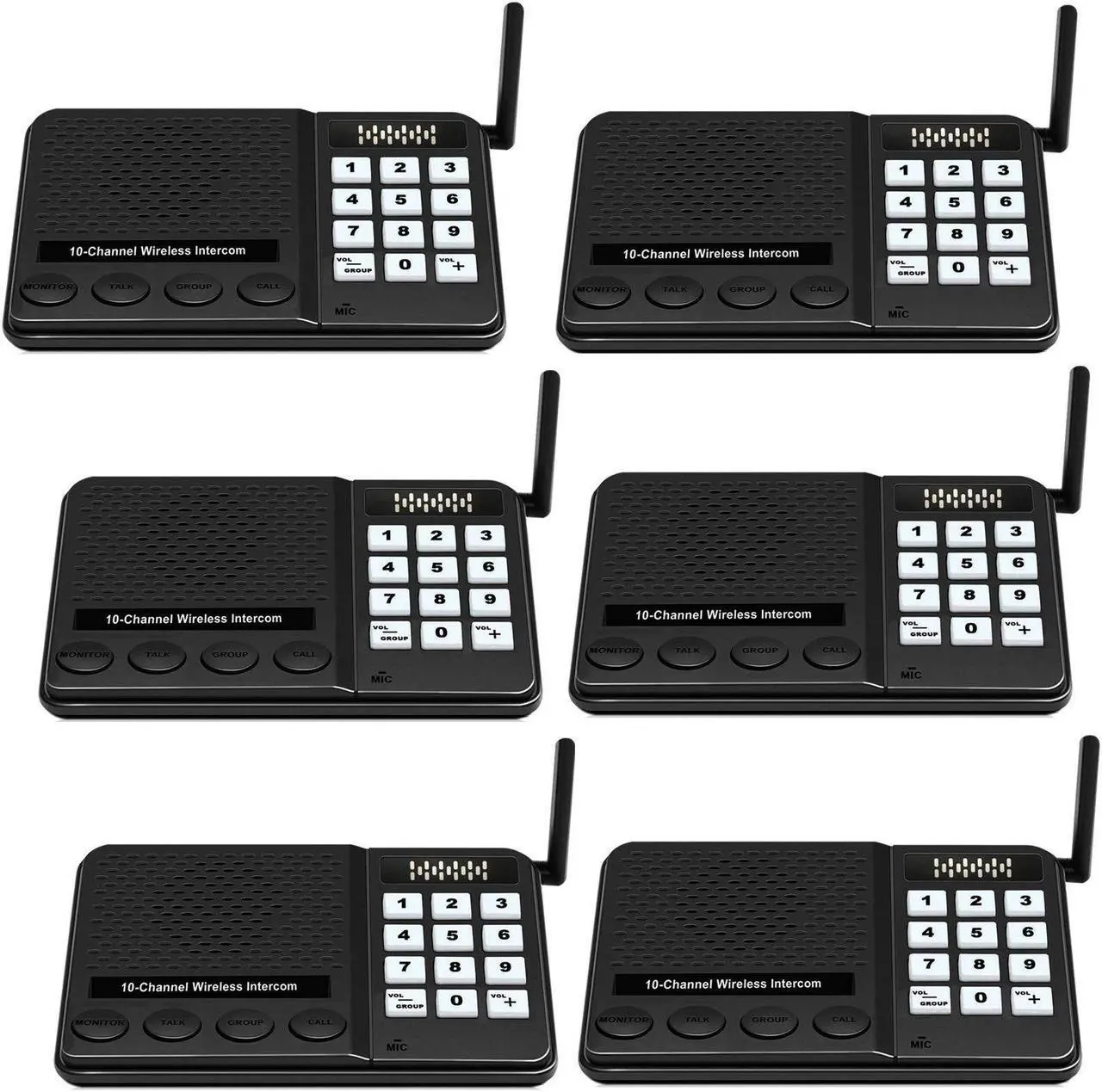 Main image of 6 Pack Intercoms Wireless for Home - Long Range 1 Mile Wireless Intercom System 10 Channel 3 Code - GLCONN Room to Room Home Intercom System for Business House Office Gate Restaurant Elderly