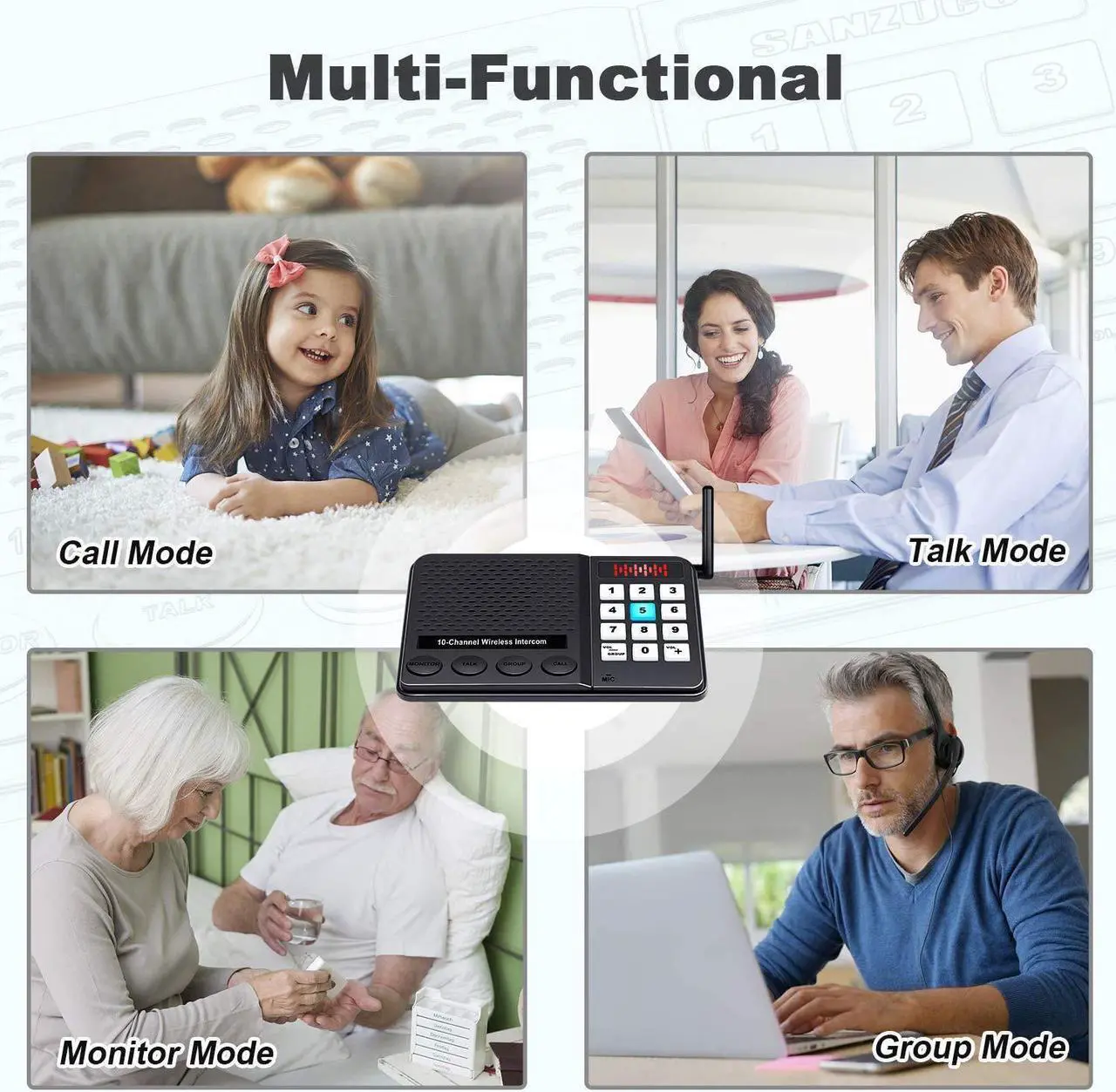 Alt view image 3 of 5 - 6 Pack Intercoms Wireless for Home - Long Range 1 Mile Wireless Intercom System 10 Channel 3 Code - GLCONN Room to Room Home Intercom System for Business House Office Gate Restaurant Elderly