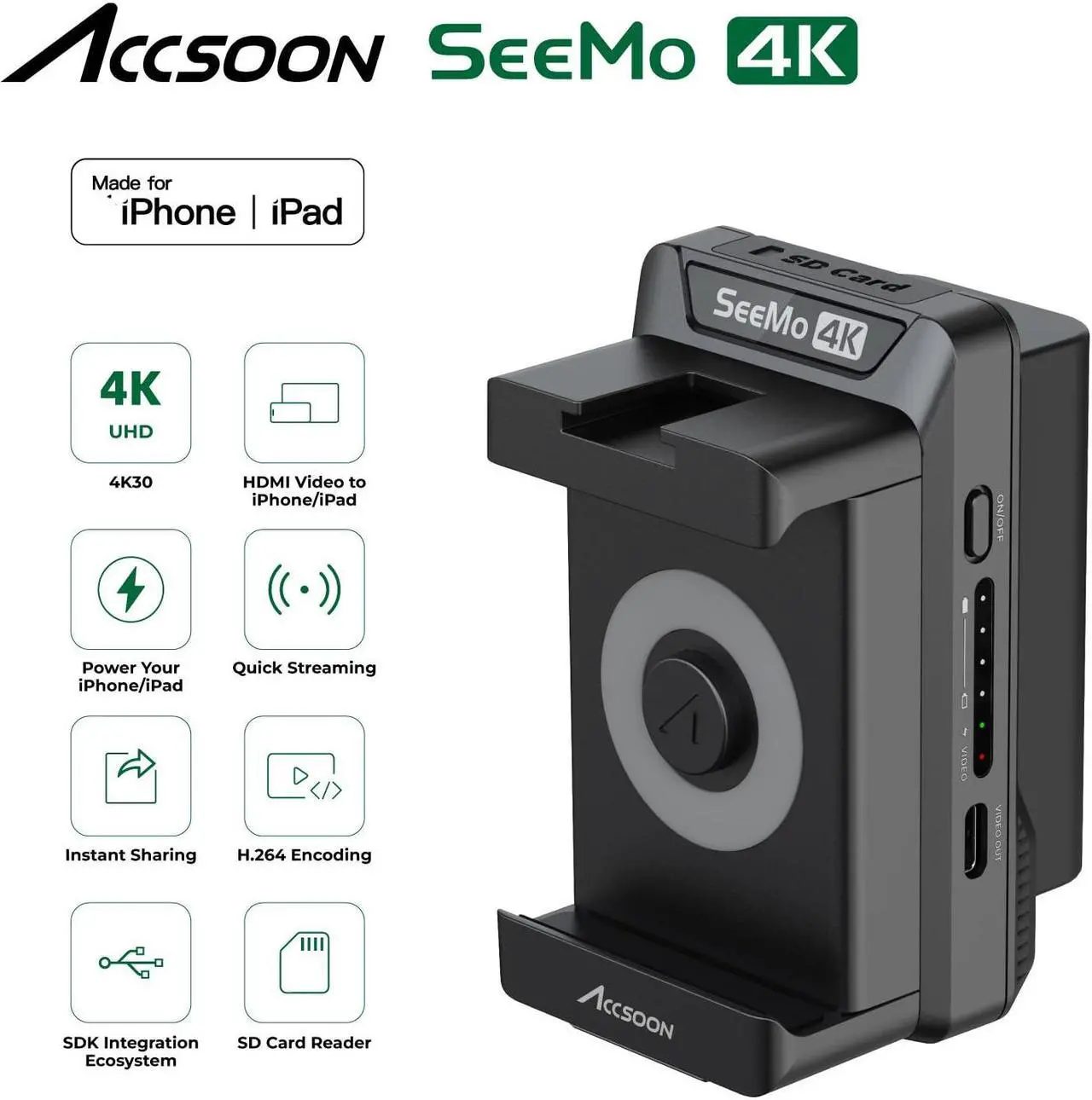 Alt view image 2 of 5 - Accsoon SeeMo 4k Phone Monitor Compatibility with iPhone/iPad Video Transmission Transmitter Cameras HDMI to iOS Video Capture Adapter 4k Video Surveillance Converter-Turn Phone into Monitor(Black)