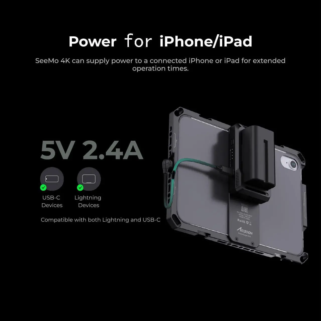Alt view image 4 of 5 - Accsoon SeeMo 4k Phone Monitor Compatibility with iPhone/iPad Video Transmission Transmitter Cameras HDMI to iOS Video Capture Adapter 4k Video Surveillance Converter-Turn Phone into Monitor(Black)