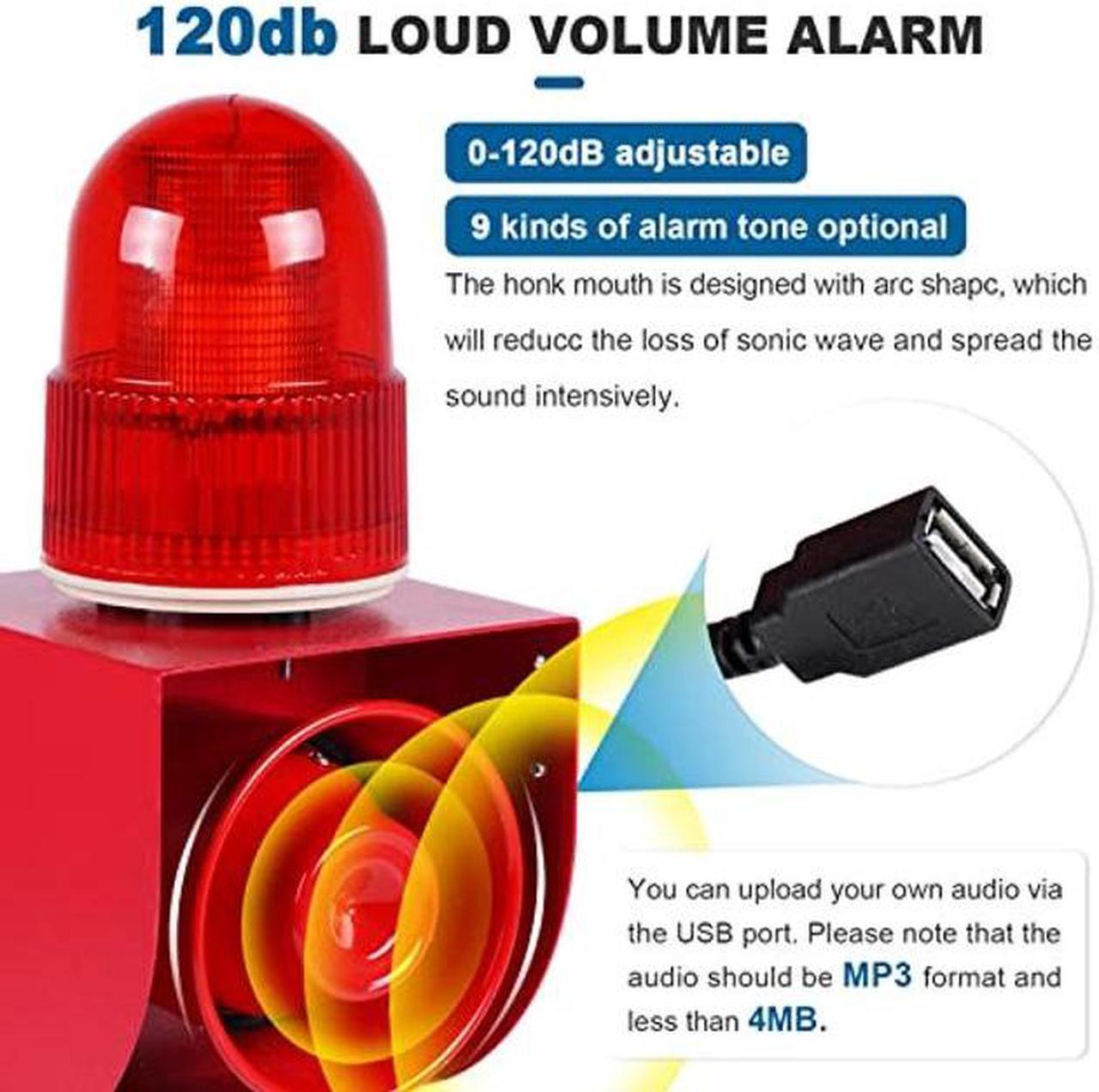 Alt view image 2 of 5 - Saladulce Industrial Siren Alarm Outdoor Siren Strobe 120dB Sound Light Alarm Horn Waterproof Emergency Strobe Warning Light (AC 110V Without Plug)
