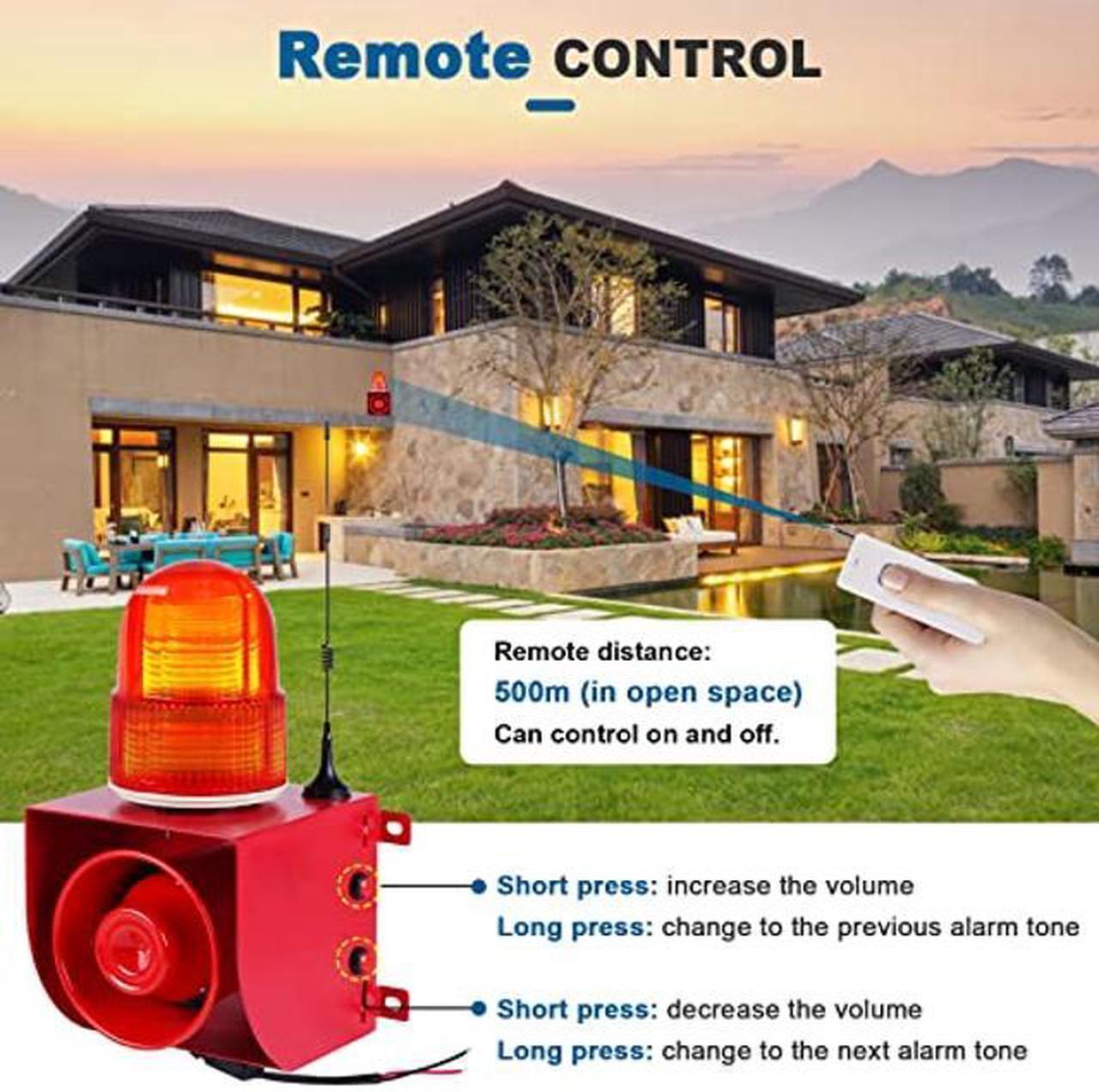 Alt view image 4 of 5 - Saladulce Industrial Siren Alarm Outdoor Siren Strobe 120dB Sound Light Alarm Horn Waterproof Emergency Strobe Warning Light (AC 110V Without Plug)
