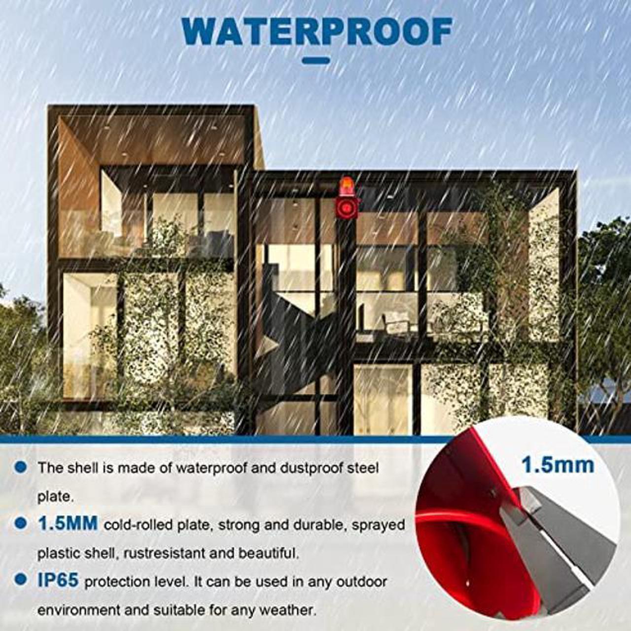 Alt view image 5 of 5 - Saladulce Industrial Siren Alarm Outdoor Siren Strobe 120dB Sound Light Alarm Horn Waterproof Emergency Strobe Warning Light (AC 110V Without Plug)
