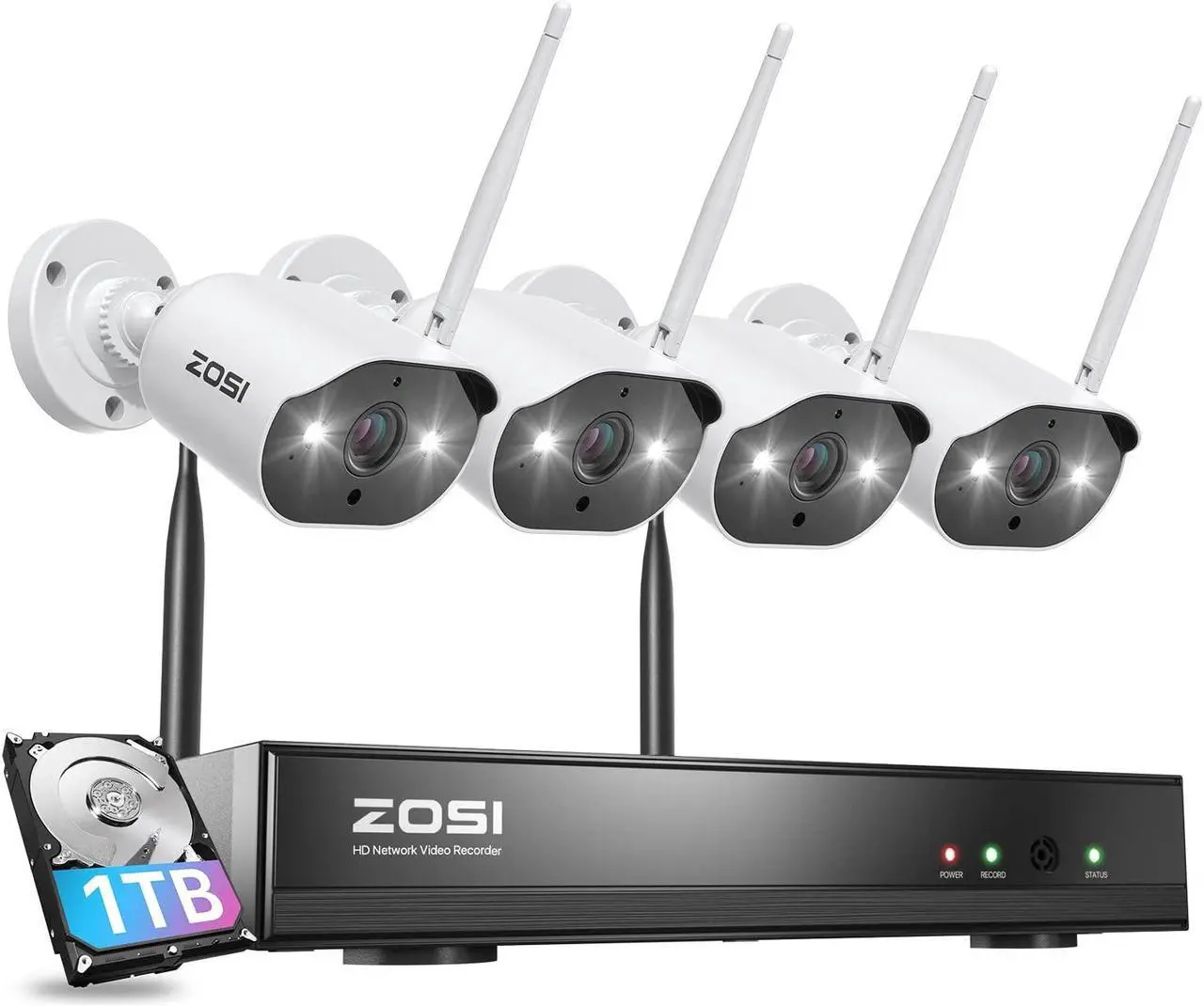 Main image of ZOSI 2K Wireless Security Camera System,2K H.265+ 8CH NVR with 1TB Hard Drive,4pcs 3MP WiFi Surveillance Cameras Indoor Outdoor,Night Vision,Motion Detection,Remote Access,for Home 24-7 Recording