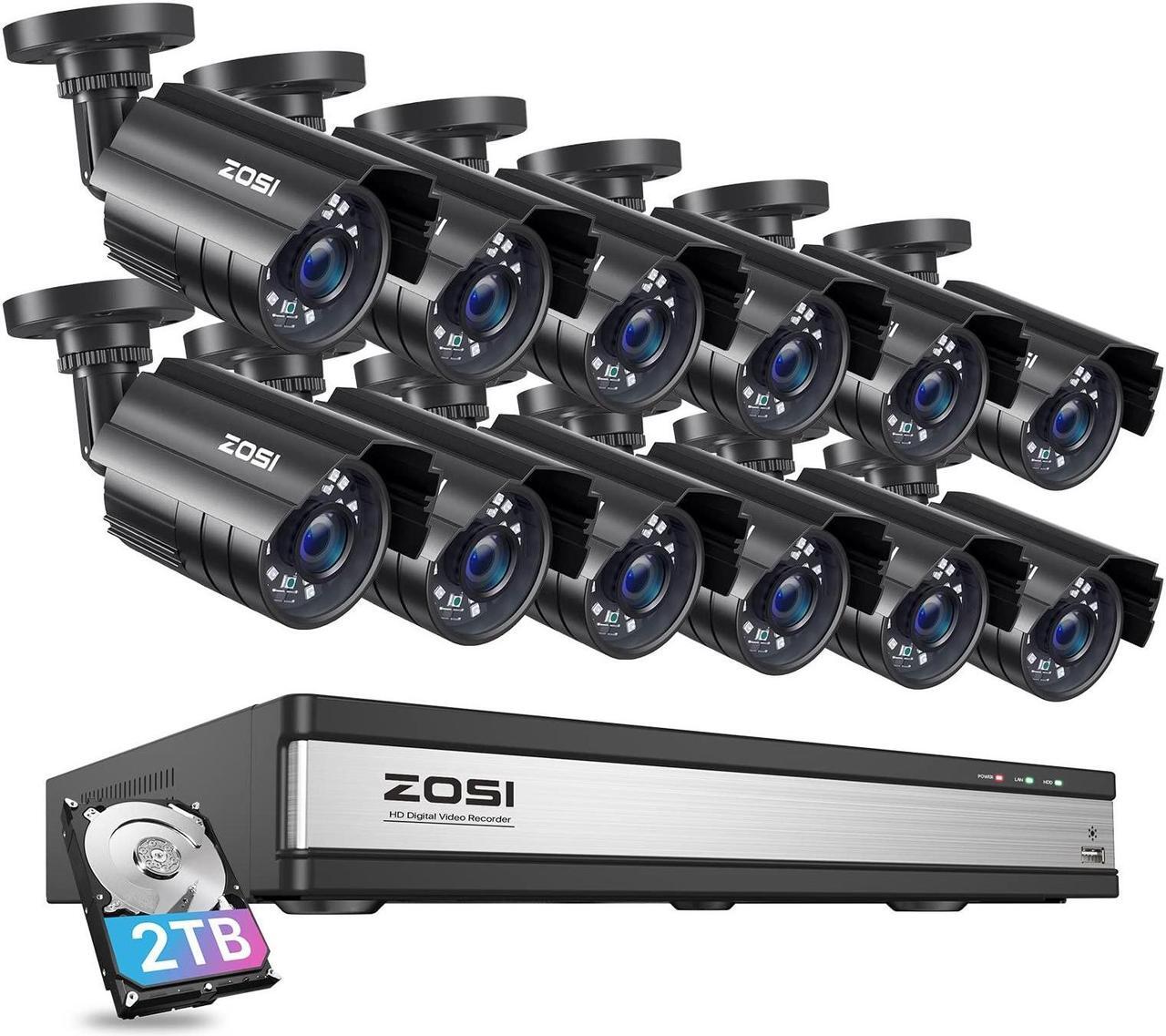 Main image of ZOSI 3K Lite 16 Channel Security Camera System Outdoor,AI Human Vehicle Detection,Night Vision,12pcs 2MP Weatherproof Surveillance Camera,H.265+ 16CH 1080P CCTV DVR with 2TB HDD for 24/7 Recording