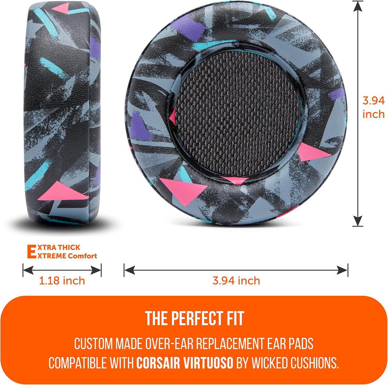 Alt view image 5 of 5 - WC Upgraded Replacement Earpads for Corsair Virtuoso Gaming Headset Made by Wicked Cushions | Improved Durability, Thickness, Softer Leather, and Sound Isolation | 90's Black