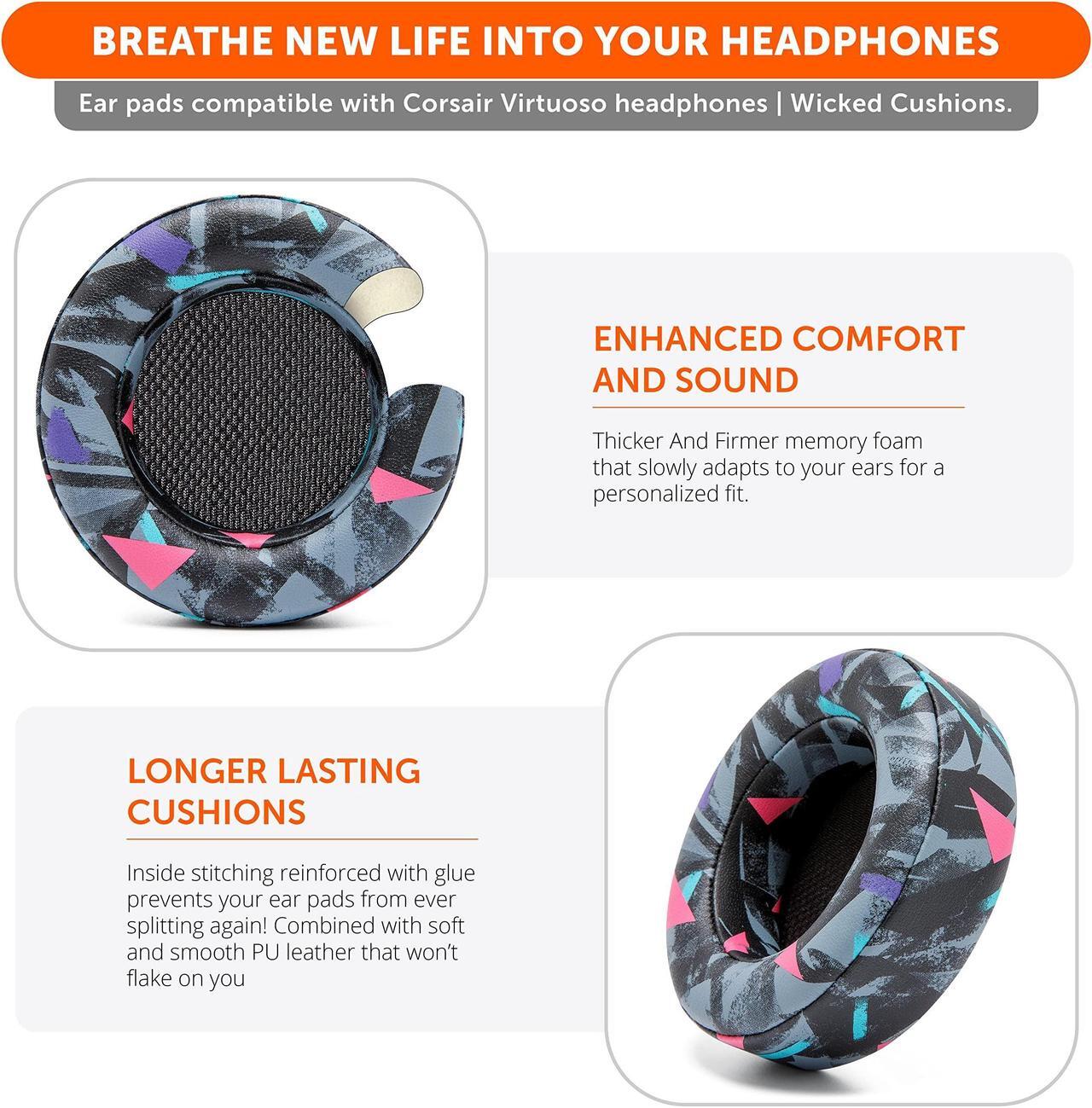 Alt view image 4 of 5 - WC Upgraded Replacement Earpads for Corsair Virtuoso Gaming Headset Made by Wicked Cushions | Improved Durability, Thickness, Softer Leather, and Sound Isolation | 90's Black