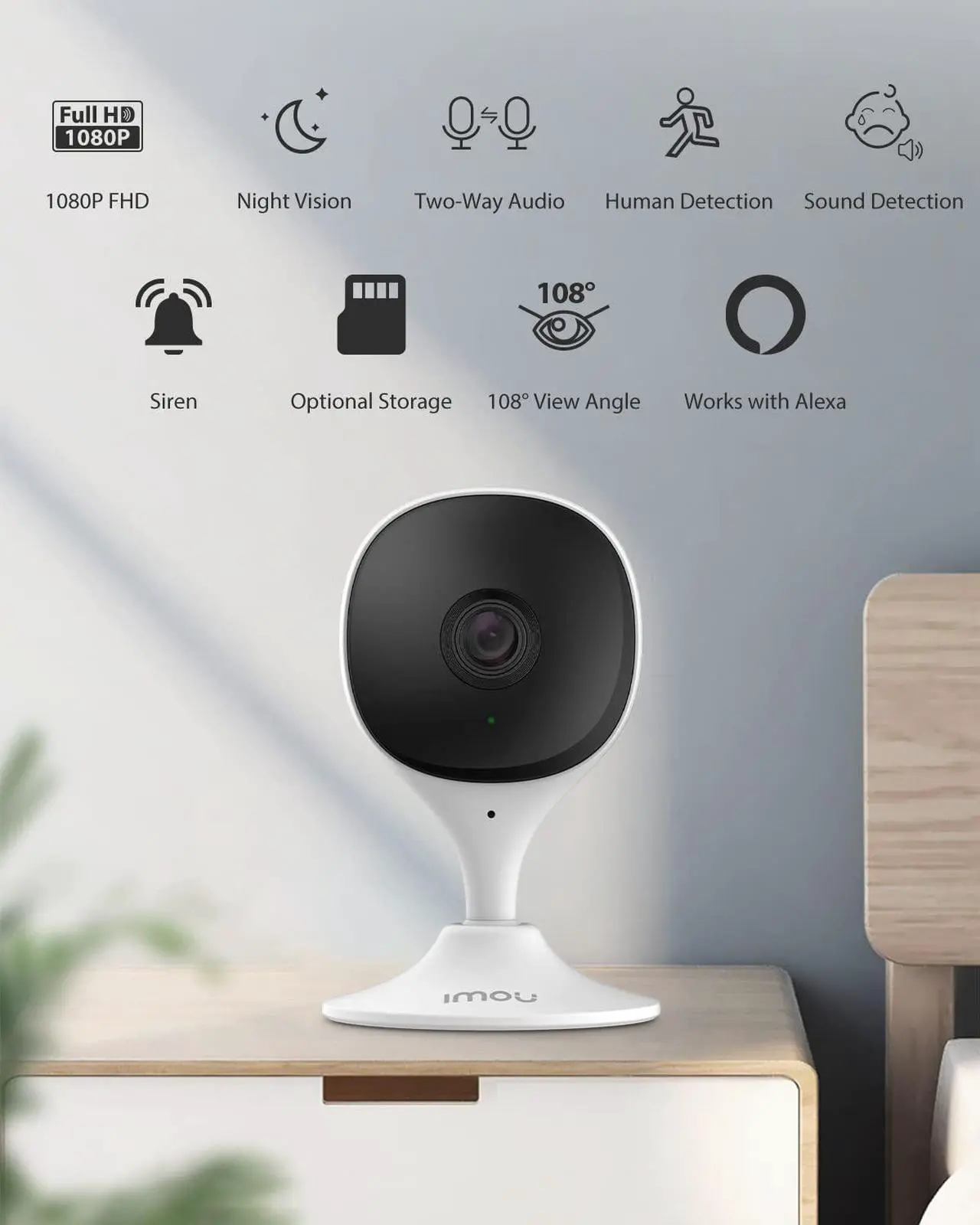 Alt view image 2 of 5 - Imou Home Security Camera 2 Pack 1080P Baby Monitor with Night Vision, 2-Way Audio, Human Detection, Sound Detection, Plug in WiFi Indoor Camera Dog Cam with App, 2.4G Wi-Fi Only, Works with Alexa