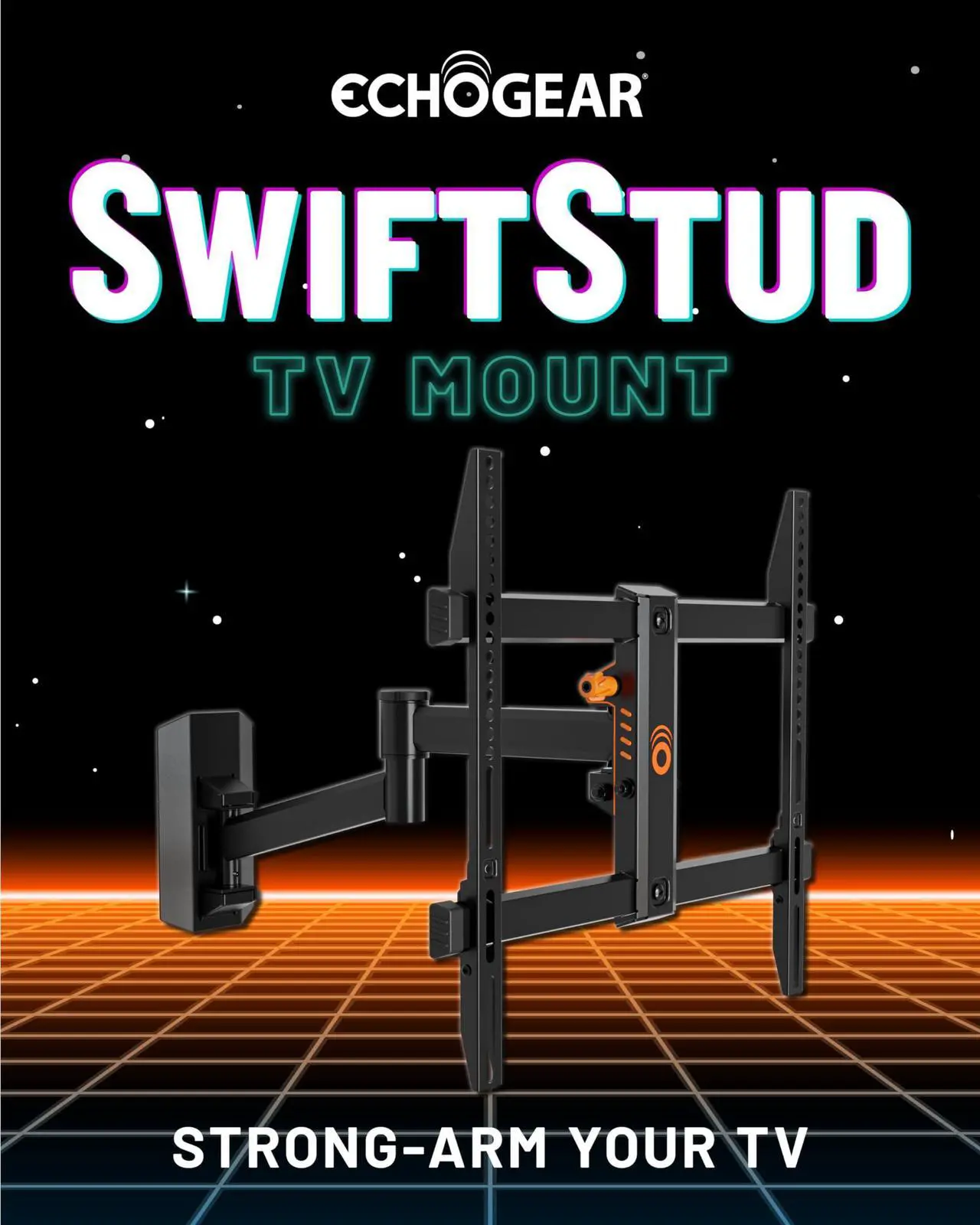 Alt view image 2 of 5 - ECHOGEAR SwiftStud Swivel Full Motion TV Wall Mount for TVs Up to 60" - Smooth Extention, Tilt - Wall Template for Easy Install On 1 Stud - Level & Hide Cables After Install