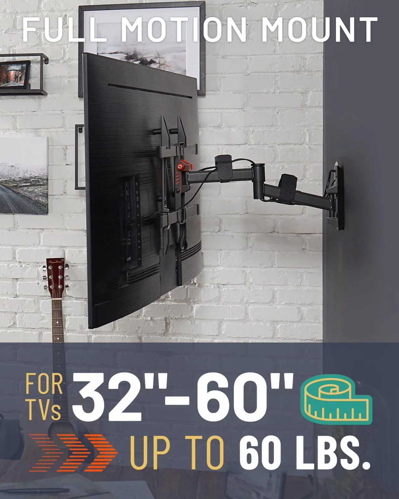 Alt view image 3 of 5 - ECHOGEAR SwiftStud Swivel Full Motion TV Wall Mount for TVs Up to 60" - Smooth Extention, Tilt - Wall Template for Easy Install On 1 Stud - Level & Hide Cables After Install