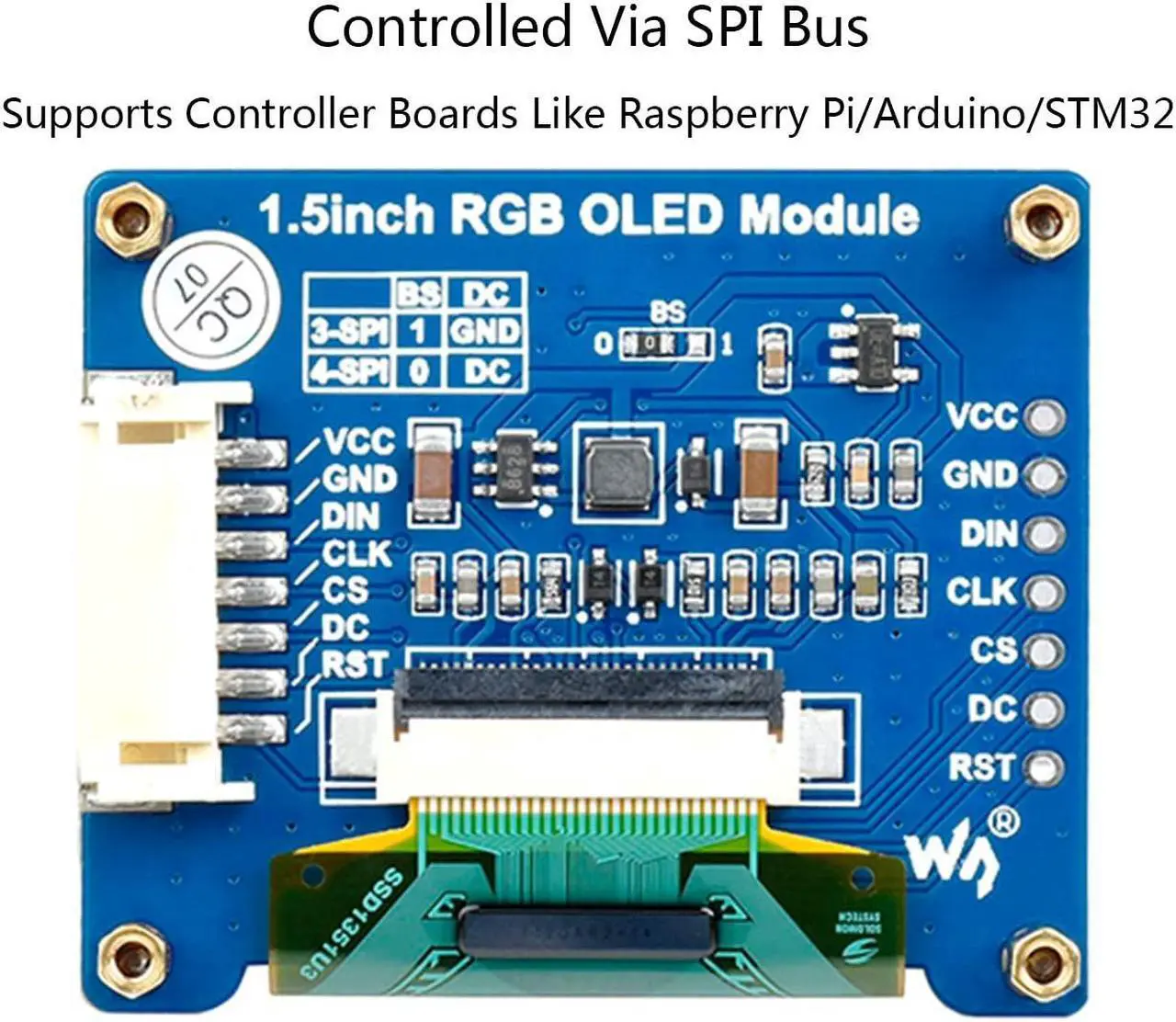 Alt view image 4 of 5 - waveshare 1.5inch RGB OLED Display Module for Raspberry Pi/Jetson Nano/Arduino/STM32, 128x128 Pixels,16-bit High Color (65K Colors) SPI Interface