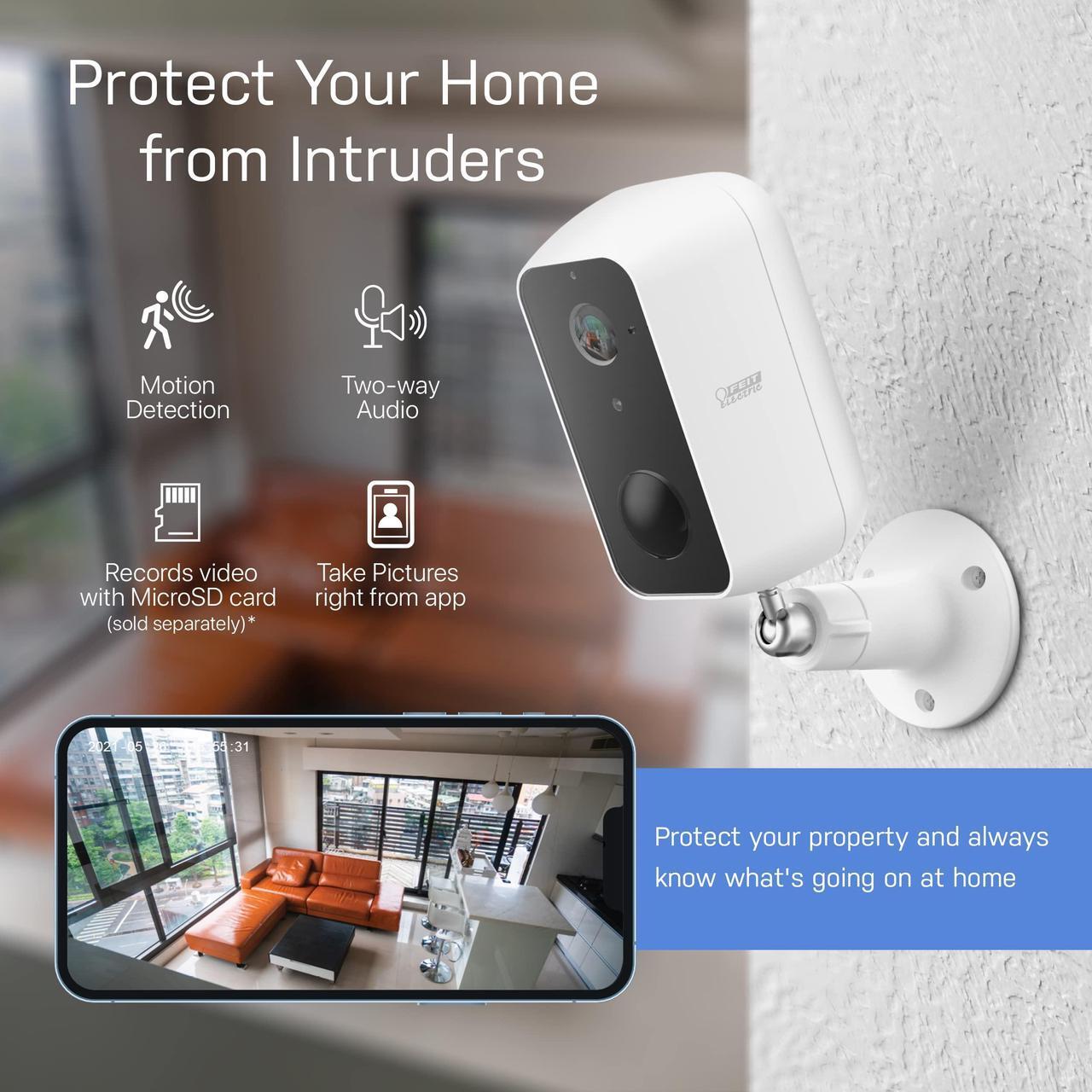 Alt view image 3 of 5 - Feit Electric Smart Security Camera, 2.4GHz Wifi Smart Home Camera with Motion Detection, Night Vision, 2-Way Audio, 1080p HD Battery Powered, White, CAM/WM/WIFI/BAT
