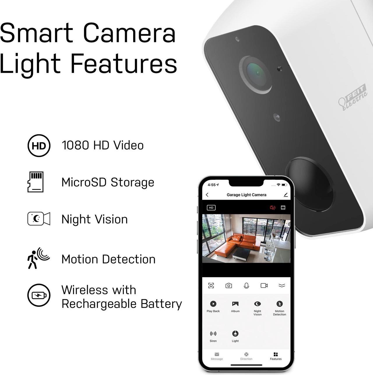 Alt view image 4 of 5 - Feit Electric Smart Security Camera, 2.4GHz Wifi Smart Home Camera with Motion Detection, Night Vision, 2-Way Audio, 1080p HD Battery Powered, White, CAM/WM/WIFI/BAT