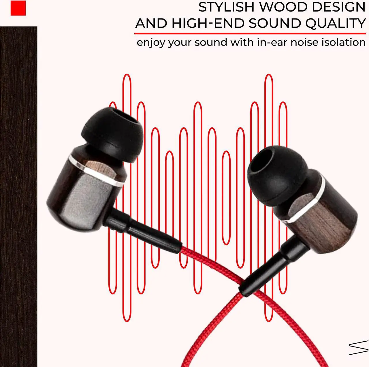 Alt view image 3 of 5 - Symphonized MTRX Premium Genuine Wood In-ear Noise-isolating Headphones with Mic and Nylon Cable (Red)