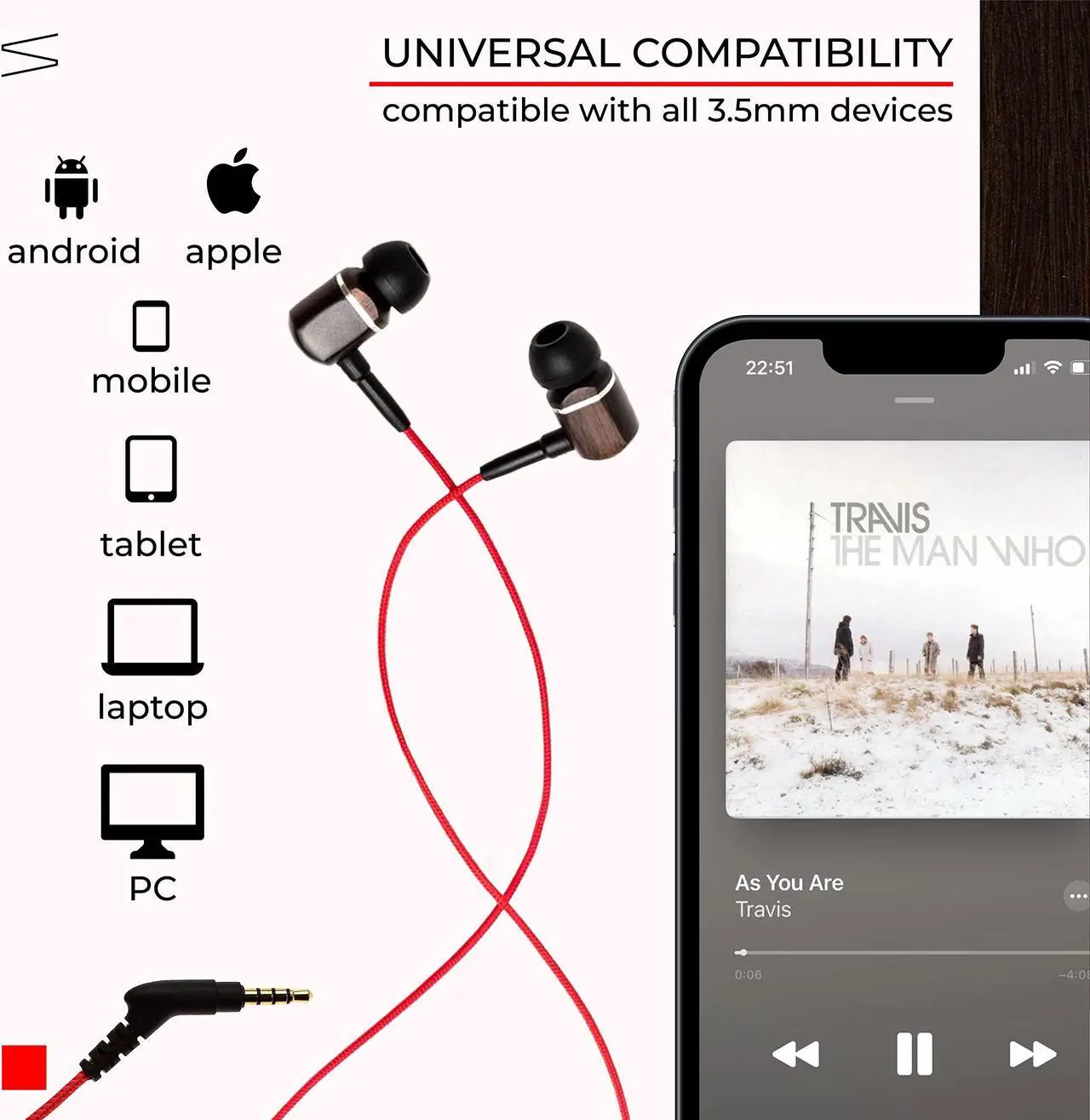 Alt view image 4 of 5 - Symphonized MTRX Premium Genuine Wood In-ear Noise-isolating Headphones with Mic and Nylon Cable (Red)