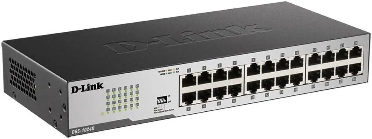 Main image of D-Link DGS-1024D, Ethernet Switch, 24 Port Gigabit Unmanaged Fanless Network Hub Desktop or Rack Mountable, Black