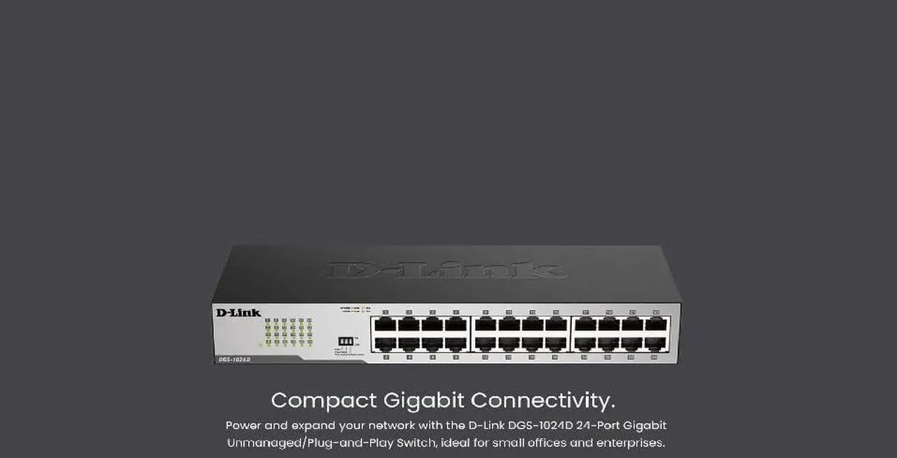Alt view image 4 of 5 - D-Link DGS-1024D, Ethernet Switch, 24 Port Gigabit Unmanaged Fanless Network Hub Desktop or Rack Mountable, Black