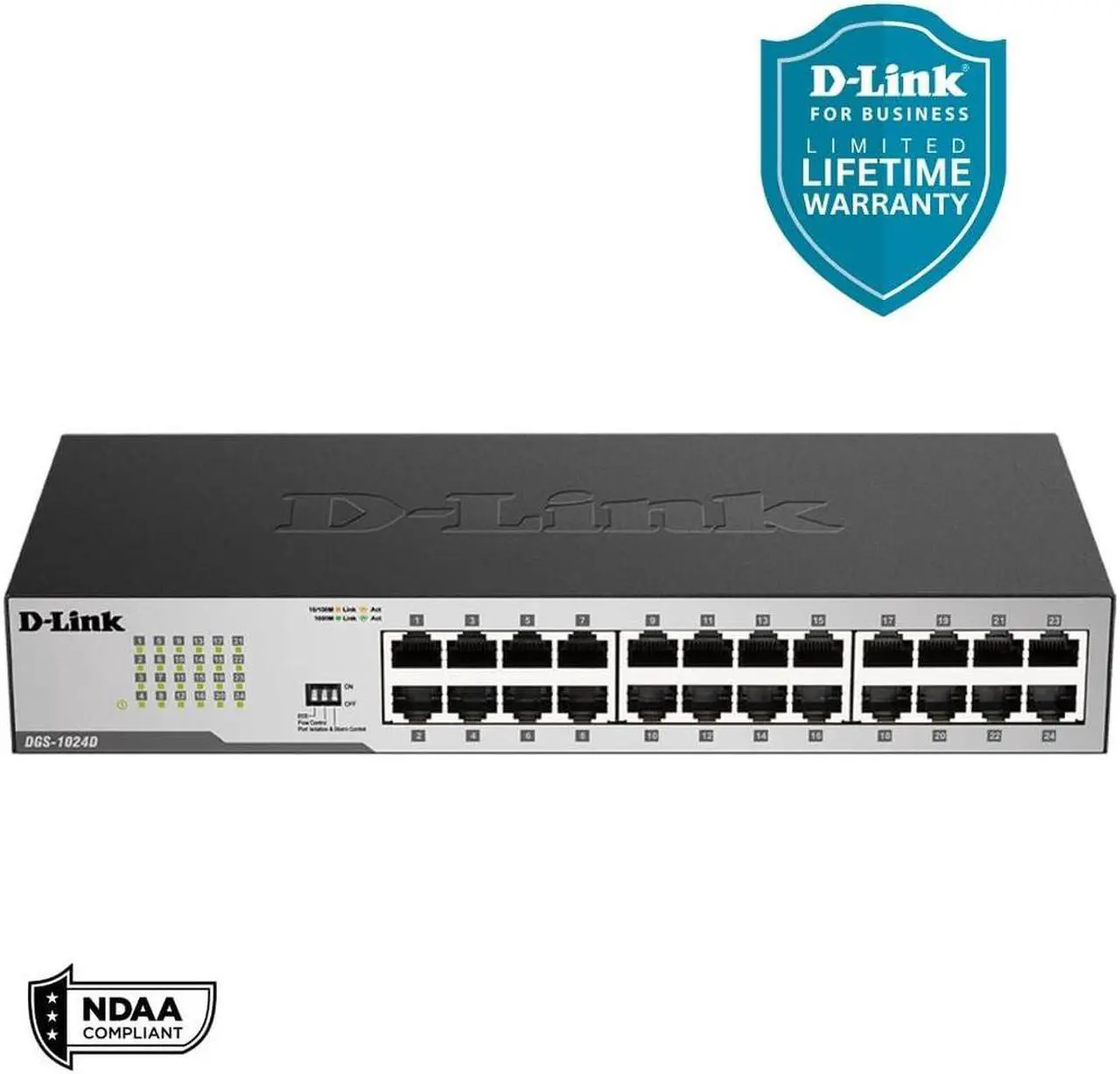 Alt view image 5 of 5 - D-Link DGS-1024D, Ethernet Switch, 24 Port Gigabit Unmanaged Fanless Network Hub Desktop or Rack Mountable, Black