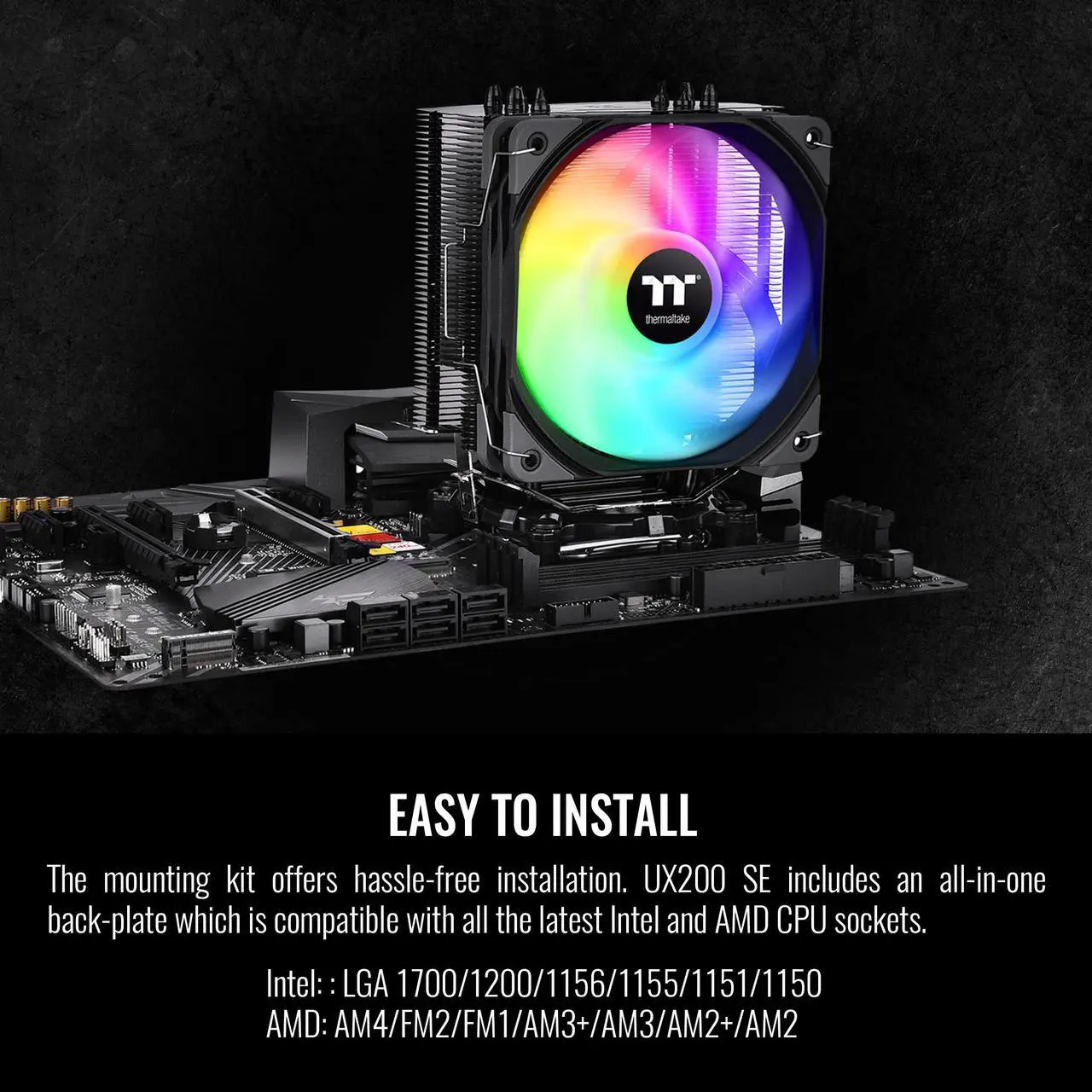 Alt view image 5 of 5 - Thermaltake UX200 ARGB Sync CPU Cooler with 16.8M Color LEDs, 170W, Hydraulic Bearing, Universal Socket - For Desktops