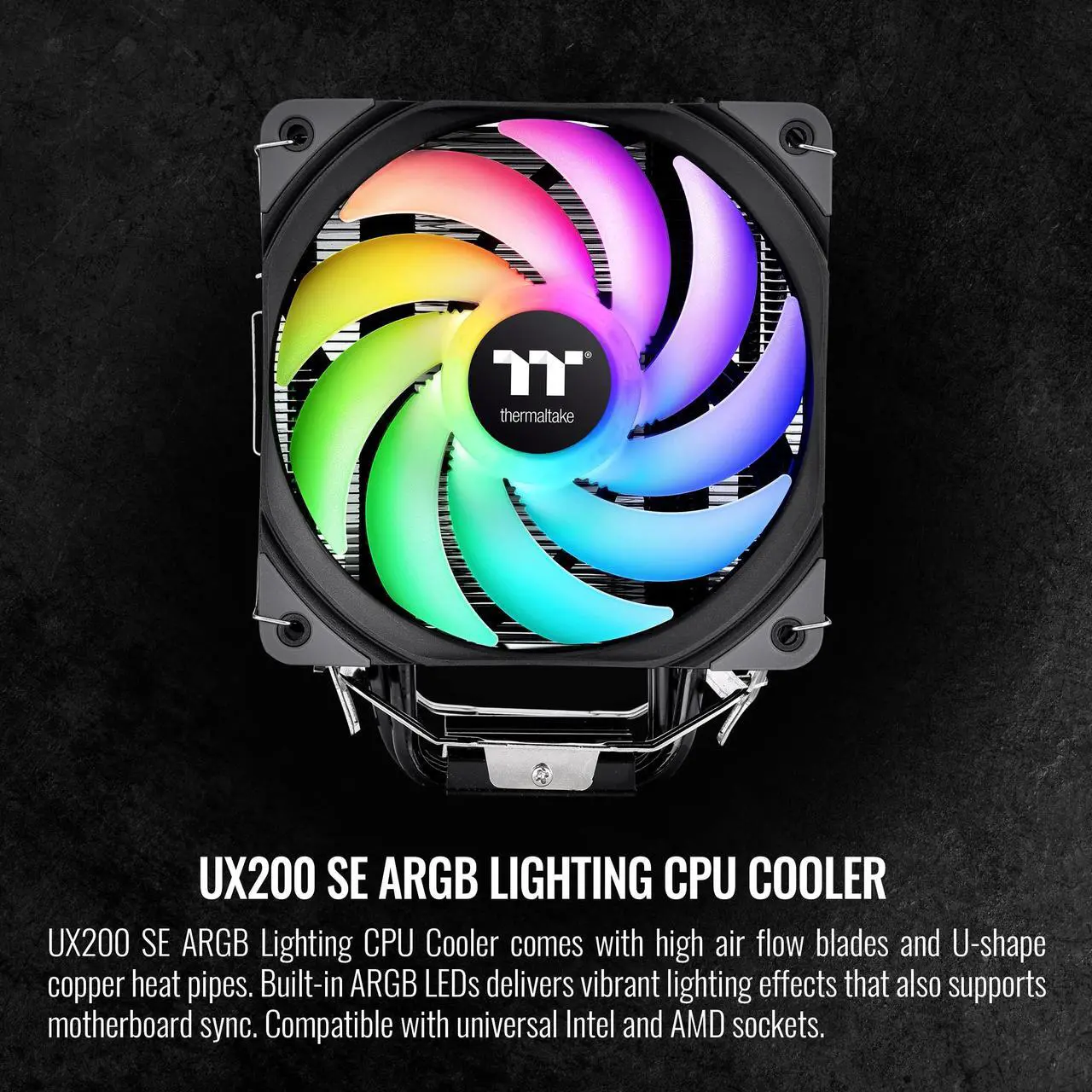 Alt view image 2 of 5 - Thermaltake UX200 ARGB Sync CPU Cooler with 16.8M Color LEDs, 170W, Hydraulic Bearing, Universal Socket - For Desktops