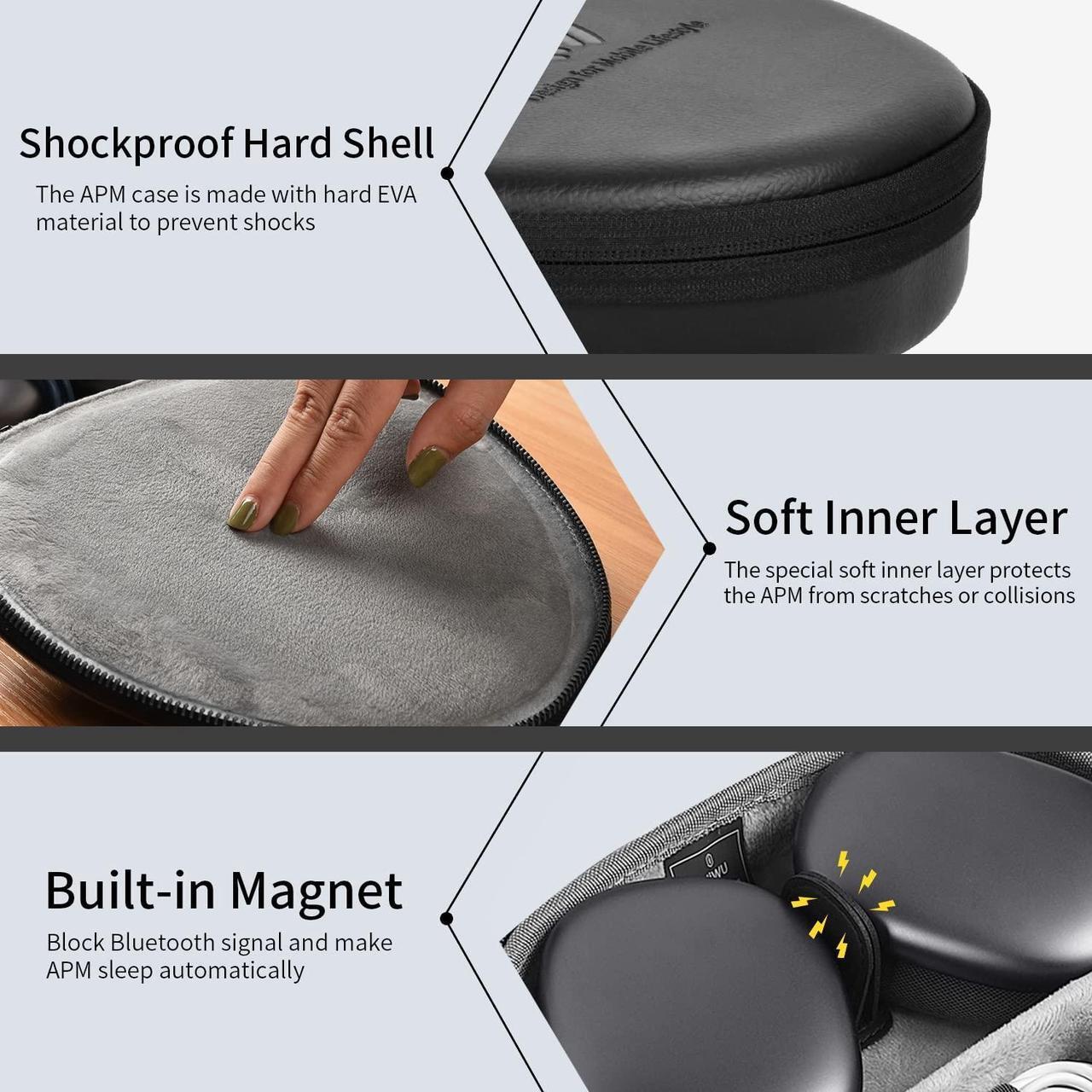 Alt view image 4 of 5 - for Apple AirPods Max Case Accessory: WIWU AirPod Max Case with Sleep Mode | Airpod Max Accessories for Apple Headphones | Ultra-Slim Travel Carrying Case | Portable Storage Bag | Black