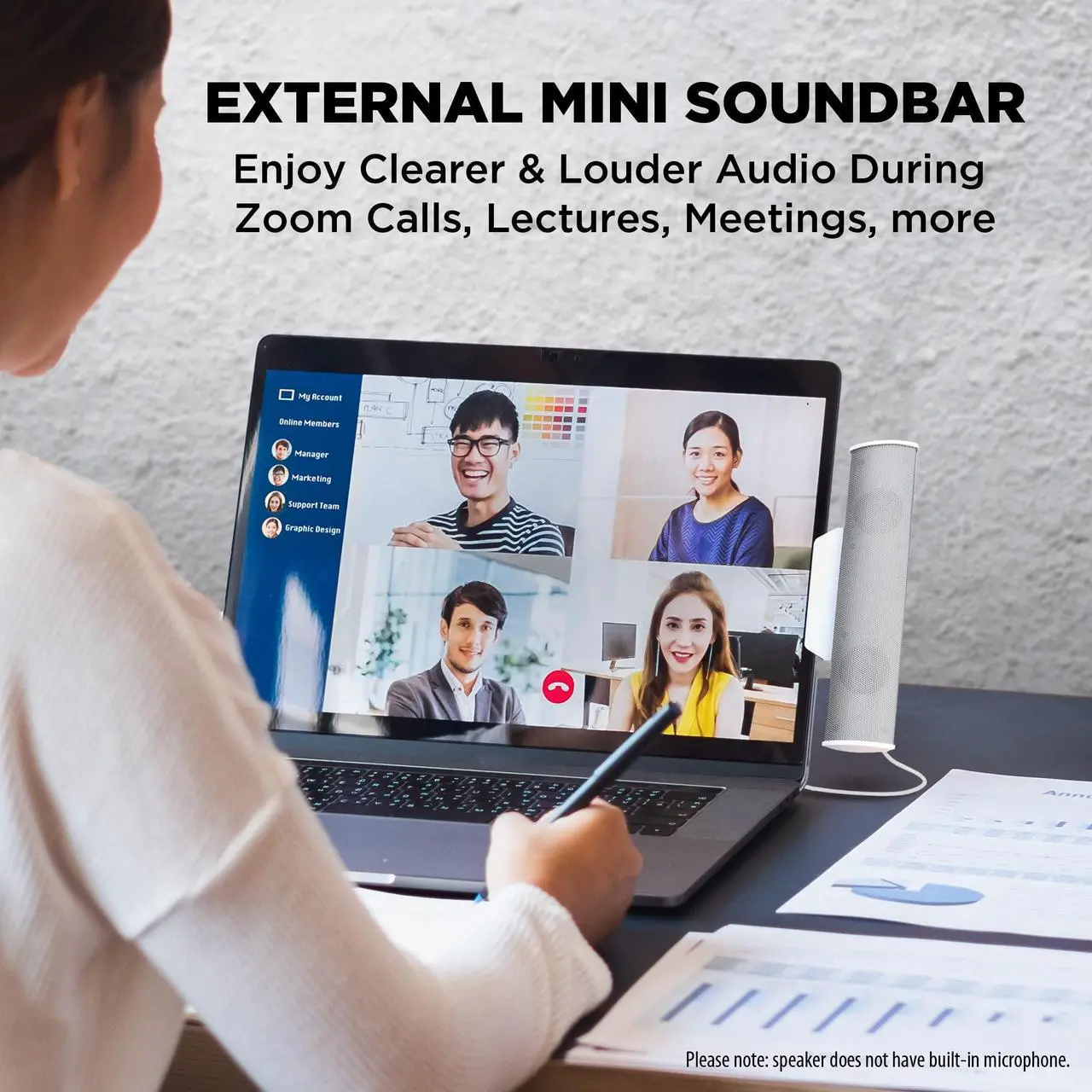 Alt view image 3 of 5 - GOgroove SonaVERSE USB Speakers for Laptop Computer - USB Powered Mini Sound Bar with Clip-On Portable External Speaker Design for Monitor, One Cable for Digital Audio Input and Power (White)