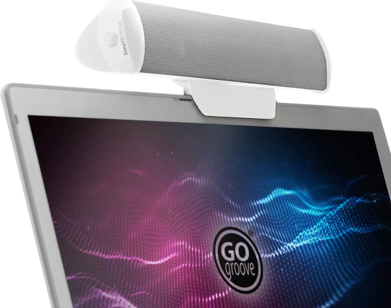 Main image of GOgroove SonaVERSE USB Speakers for Laptop Computer - USB Powered Mini Sound Bar with Clip-On Portable External Speaker Design for Monitor, One Cable for Digital Audio Input and Power (White)