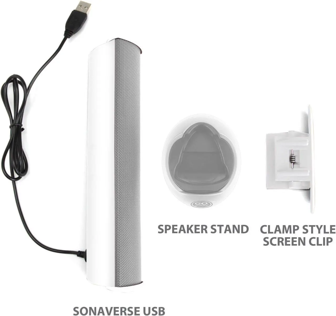 Alt view image 2 of 5 - GOgroove SonaVERSE USB Speakers for Laptop Computer - USB Powered Mini Sound Bar with Clip-On Portable External Speaker Design for Monitor, One Cable for Digital Audio Input and Power (White)