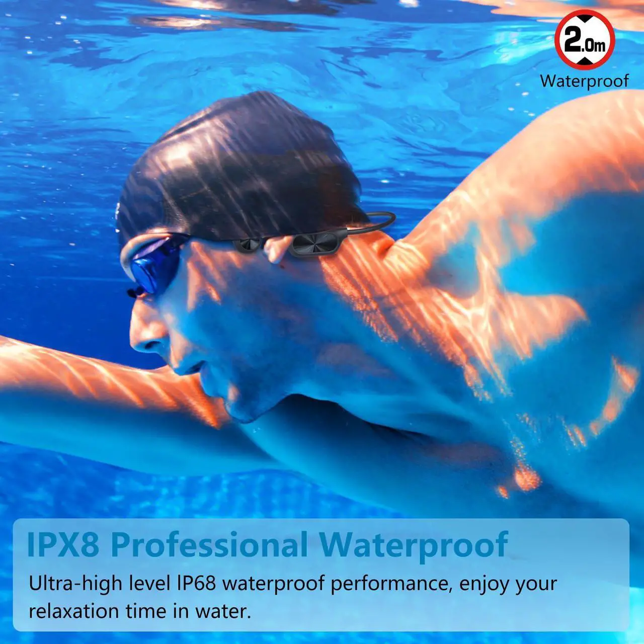 Alt view image 3 of 5 - Swimming Headphones Bone Conduction, Waterproof Earbuds IP68 Bluetooth 5.3, 32G MP3 Player 8000 Songs Storage, Open Ear Underwater Earphones Wireless Lightweight Headset, Running Sports Gift for Man