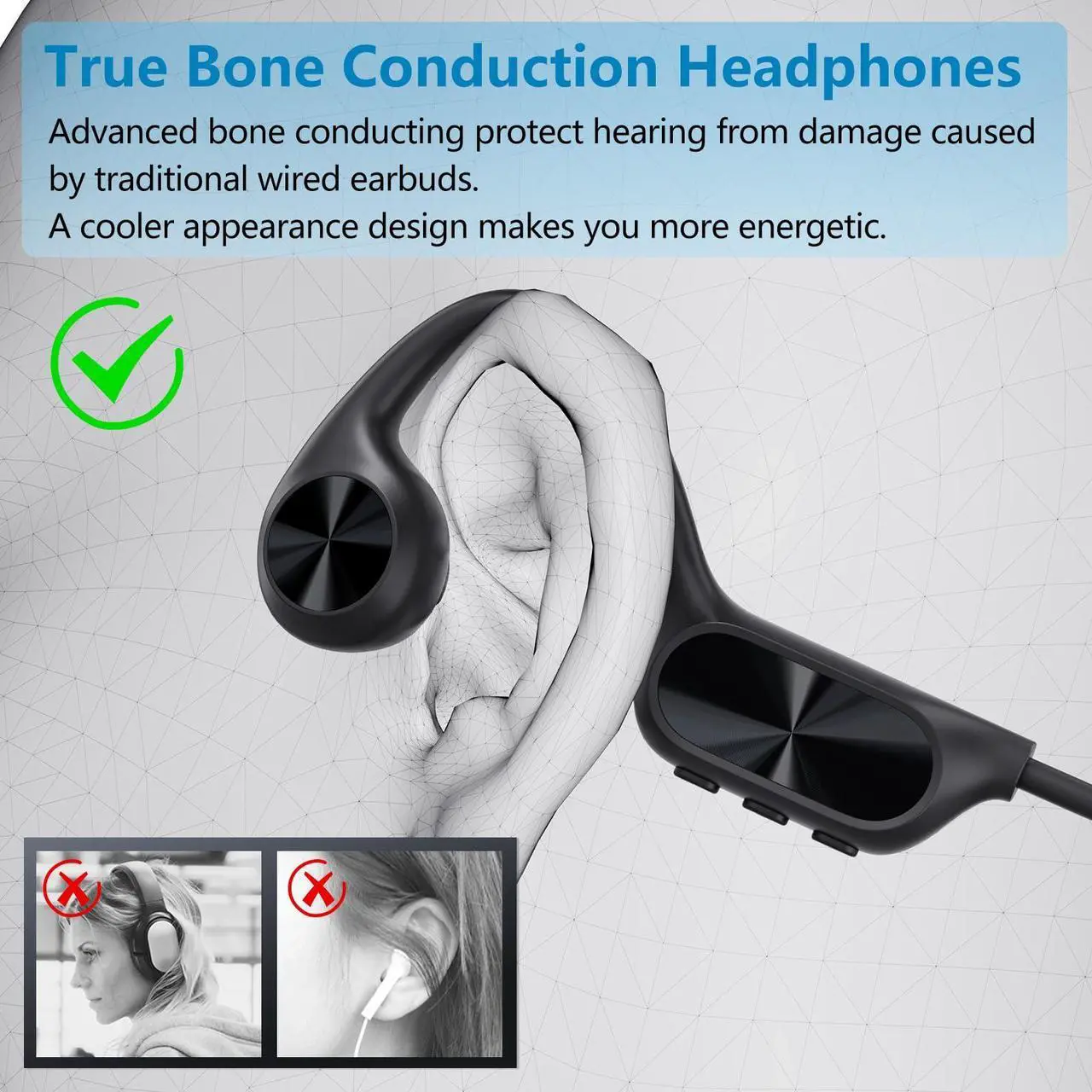 Alt view image 5 of 5 - Swimming Headphones Bone Conduction, Waterproof Earbuds IP68 Bluetooth 5.3, 32G MP3 Player 8000 Songs Storage, Open Ear Underwater Earphones Wireless Lightweight Headset, Running Sports Gift for Man