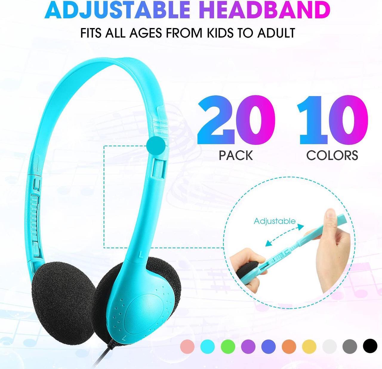 Alt view image 2 of 5 - 20 Pcs Classroom Headphones Adjustable Wired Students Headphone School Colorful Comfortable on Ear Headphone with 3.5 mm Headphone Plug for Boys Girls Adults School Hotel Airplane, 10 Assorted Colors