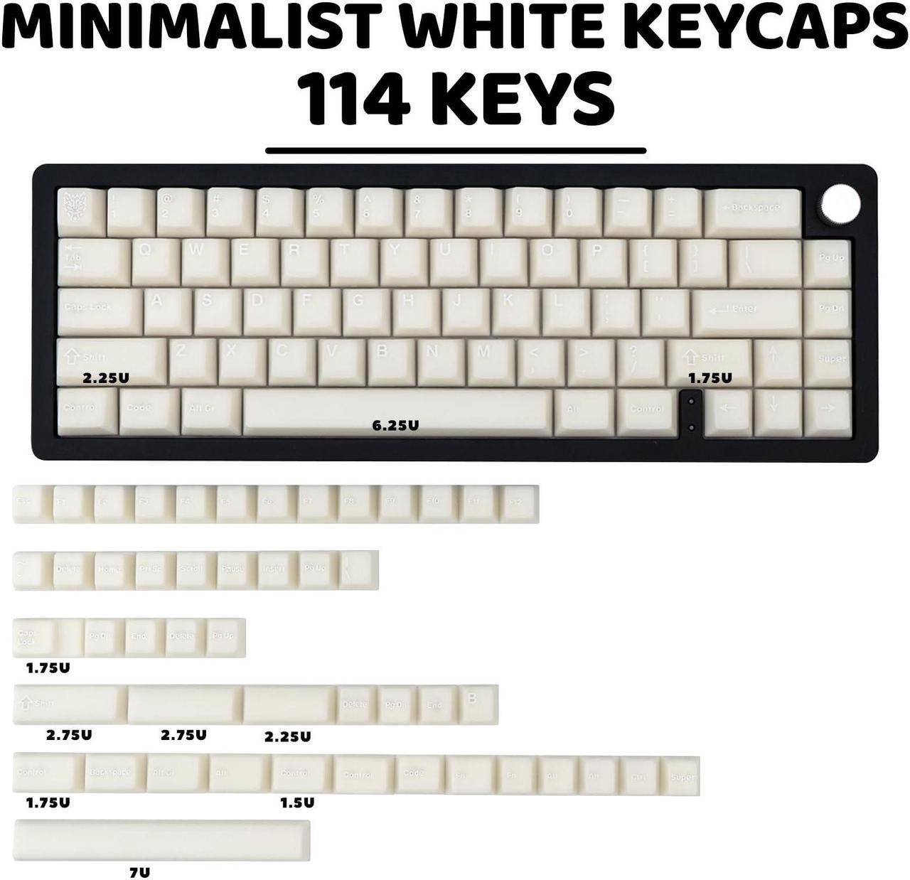 Alt view image 2 of 5 - GEKUCAP Milky White 114 Keys PBT Keycaps Minimalist Style Custom Keycaps Set Double Shot Cherry Profile Keycaps for ANSI Layout 61/87/104/108 Cherry MX Switches Mechanical Keyboard