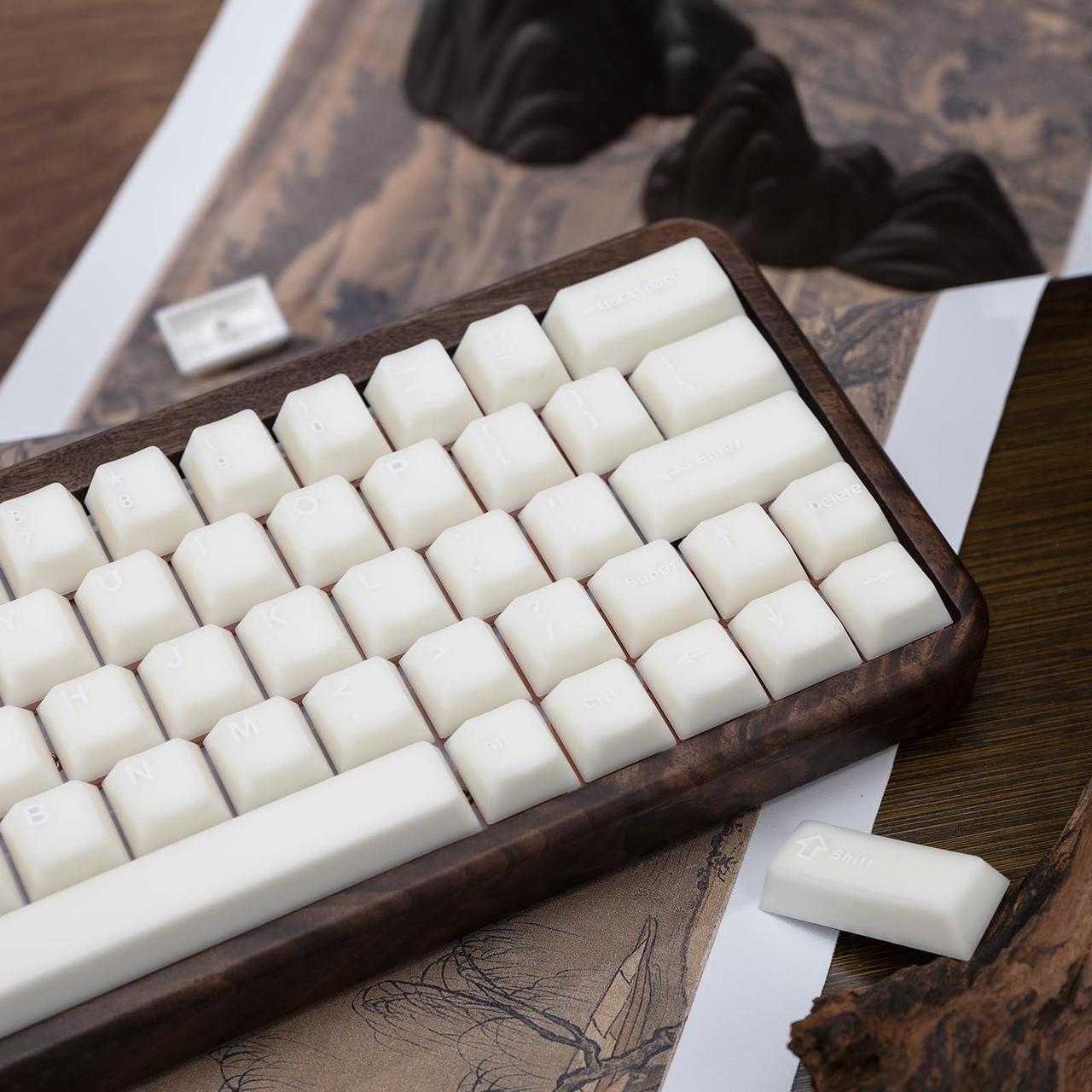 Alt view image 5 of 5 - GEKUCAP Milky White 114 Keys PBT Keycaps Minimalist Style Custom Keycaps Set Double Shot Cherry Profile Keycaps for ANSI Layout 61/87/104/108 Cherry MX Switches Mechanical Keyboard