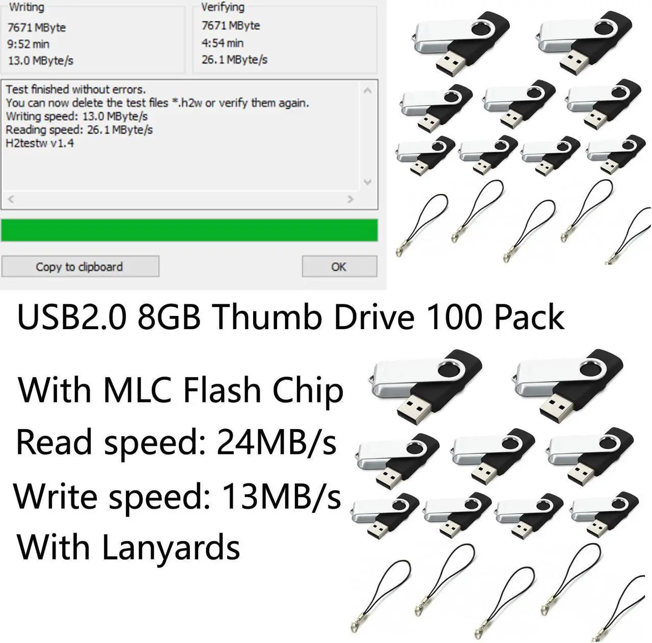 Alt view image 2 of 3 - 8GB Thumb Drive 100 Pack 8GB USB Flash Drive 100 Pack USB2.0 Flash Drive 8GB Bulk 100 Pack USB Flash Drives 8GB USB Drive USB Stick Mokaabb USB (Black, No Logo)