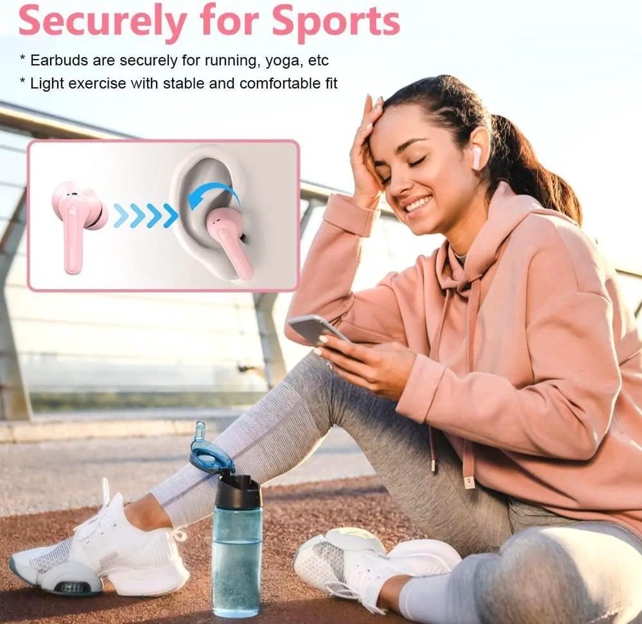 Alt view image 4 of 5 - MURPISO Wireless Earbuds, Active Noise Cancelling Bluetooth5.2 Deep Bass Headphones with 4 Mics, 35 Hours Playtime, IPX6 Waterproof Earphones, in-Ear Bluetooth Earbuds for iPhone Android Pink