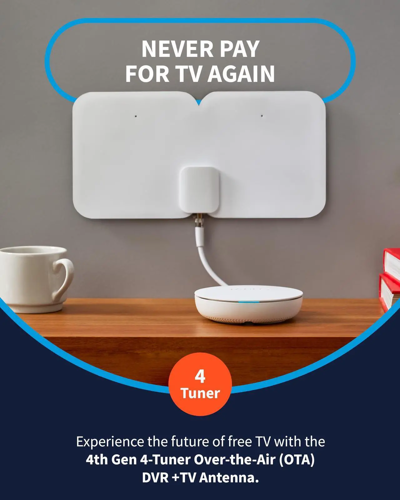Alt view image 2 of 5 - Tablo 4th Gen 4-Tuner Over-The-Air (OTA) DVR + 35-Mile Indoor TV Antenna - Watch, Pause & Record Live TV, News, Sports & Movies Throughout Your Home Over Wi-Fi - 50+ Hrs Recording - No Subscriptions