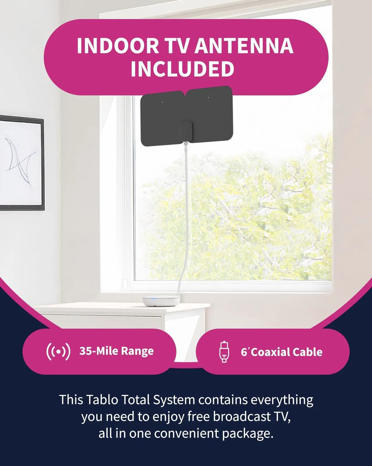 Alt view image 5 of 5 - Tablo 4th Gen 4-Tuner Over-The-Air (OTA) DVR + 35-Mile Indoor TV Antenna - Watch, Pause & Record Live TV, News, Sports & Movies Throughout Your Home Over Wi-Fi - 50+ Hrs Recording - No Subscriptions