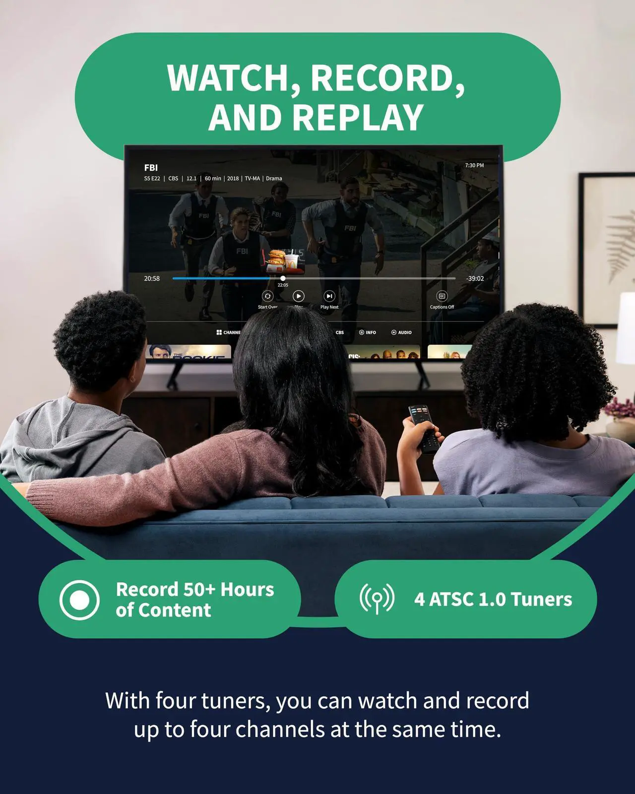 Alt view image 4 of 5 - Tablo 4th Gen 4-Tuner Over-The-Air (OTA) DVR + 35-Mile Indoor TV Antenna - Watch, Pause & Record Live TV, News, Sports & Movies Throughout Your Home Over Wi-Fi - 50+ Hrs Recording - No Subscriptions
